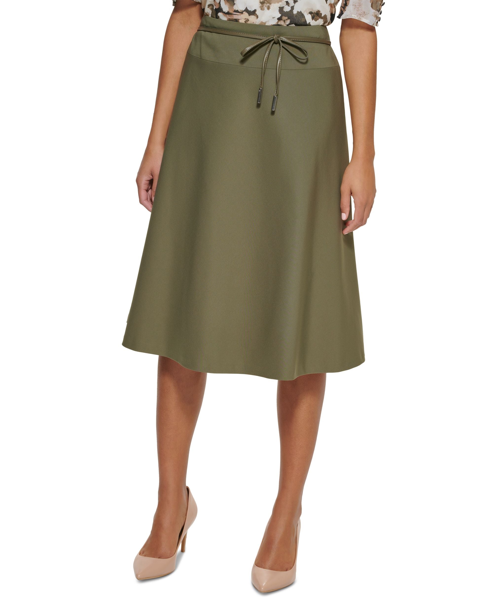 Calvin Klein A Line Tie Waist Midi Skirt