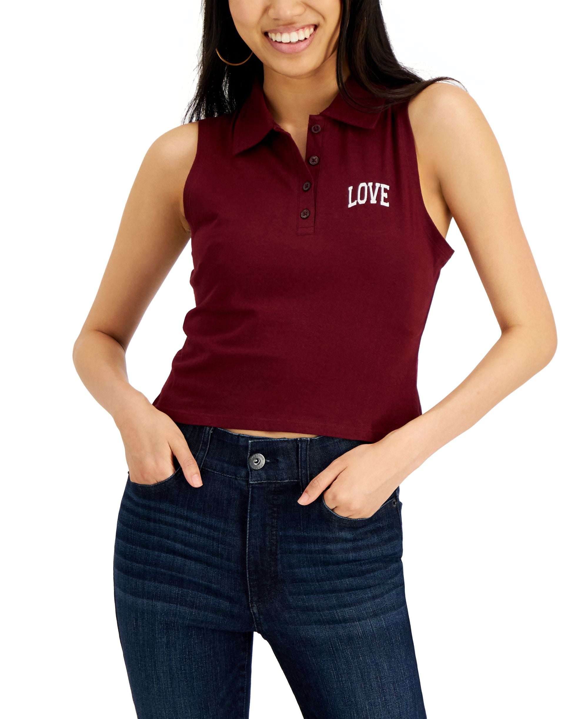 Derek Heart Juniors' Cotton Embroidered Polo Tank Top