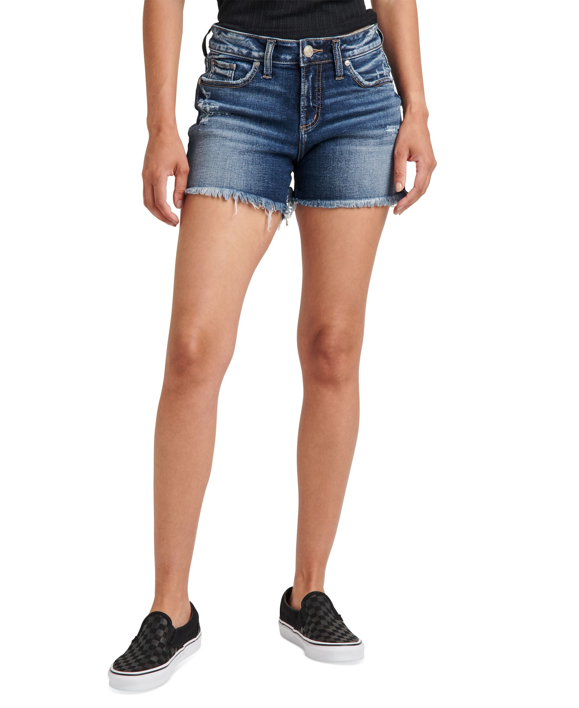 Silver Jeans Co. Womens Raw Hem Stretchy Mid Rise Suki Jean Shorts