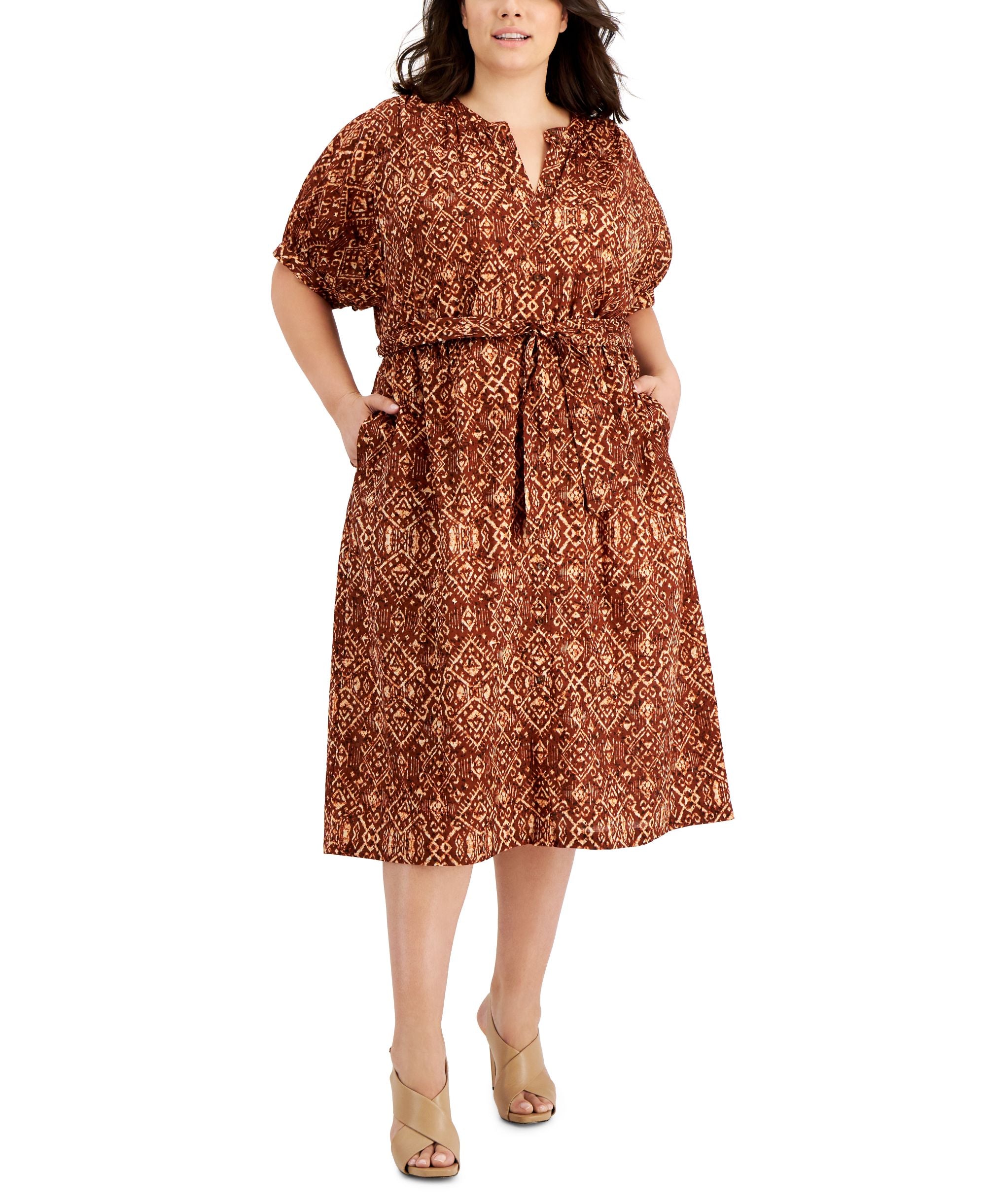 Calvin Klein Plus Size Cotton Batik Print Shirtdress