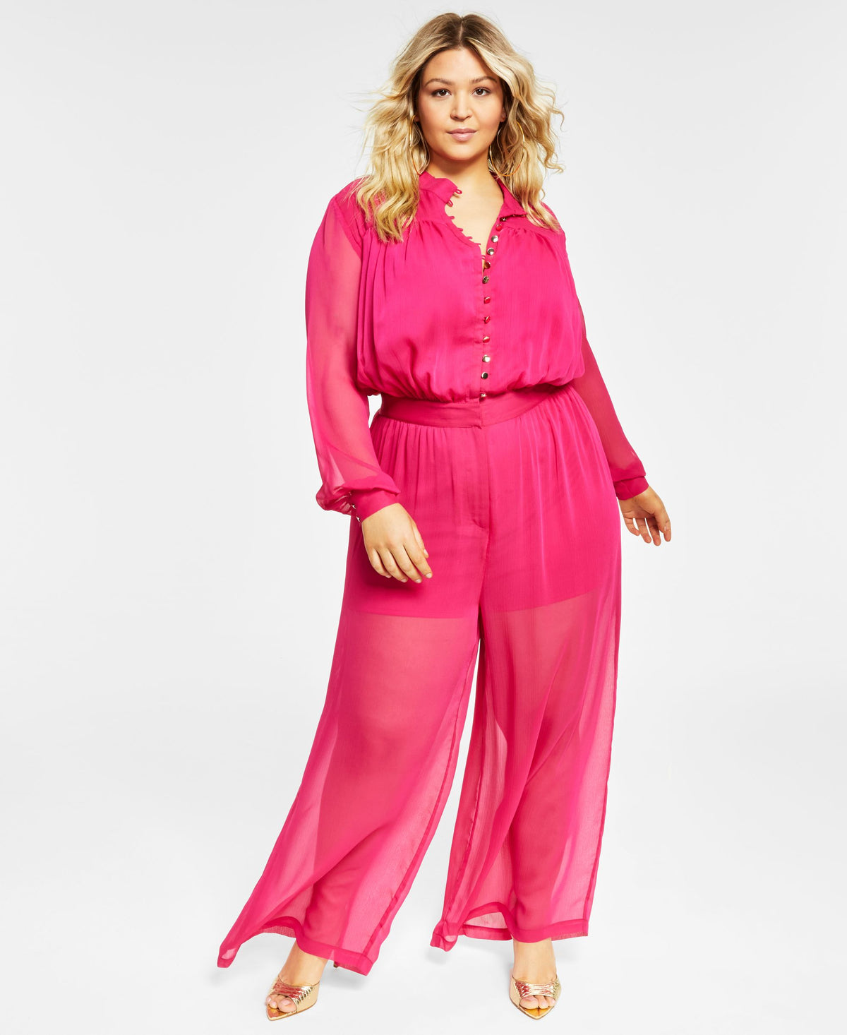 Nina Parker Trendy Plus Size Button Front Jumpsuit