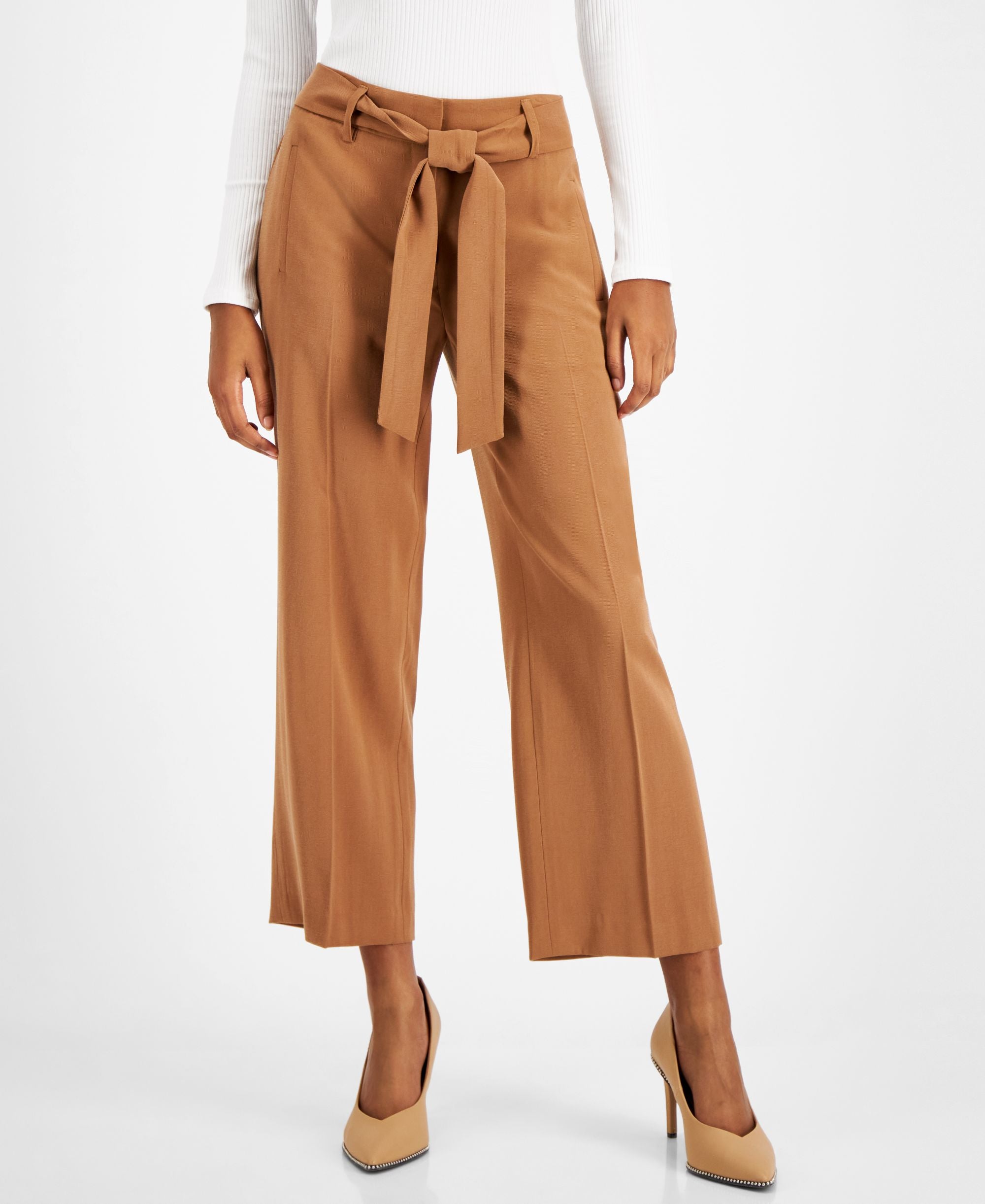 Bar III Womens Tie Front Cropped Culotte Pants
