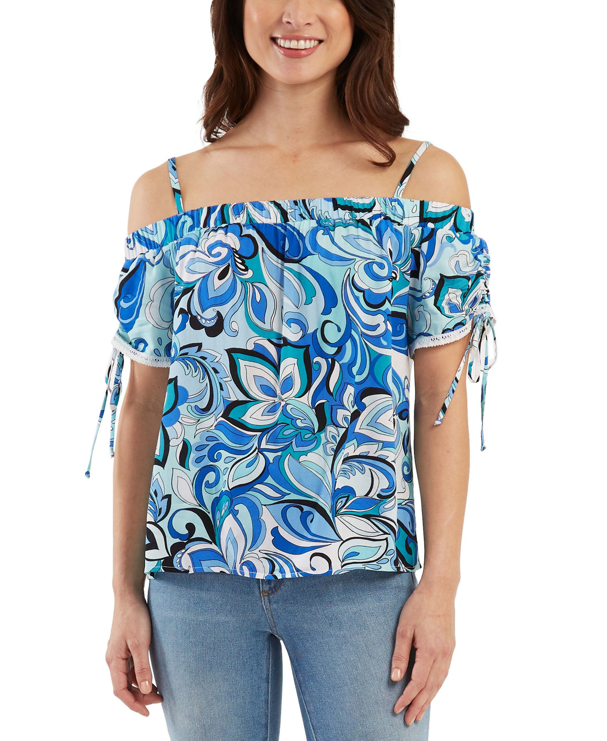 Juniors' Off-The-Shoulder Drawstring-Sleeve Top