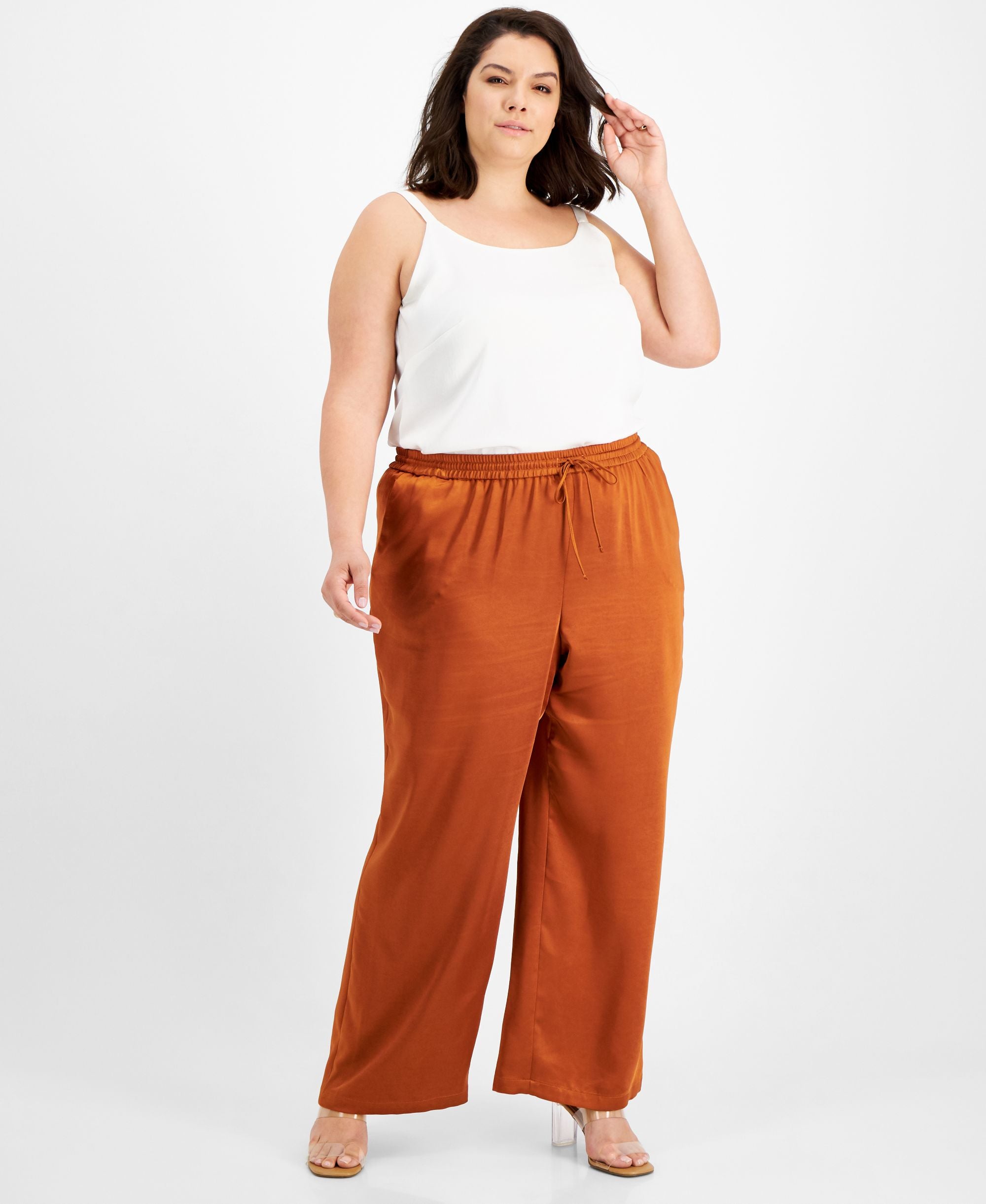 Bar III Plus Size Satin Drawstring Pants