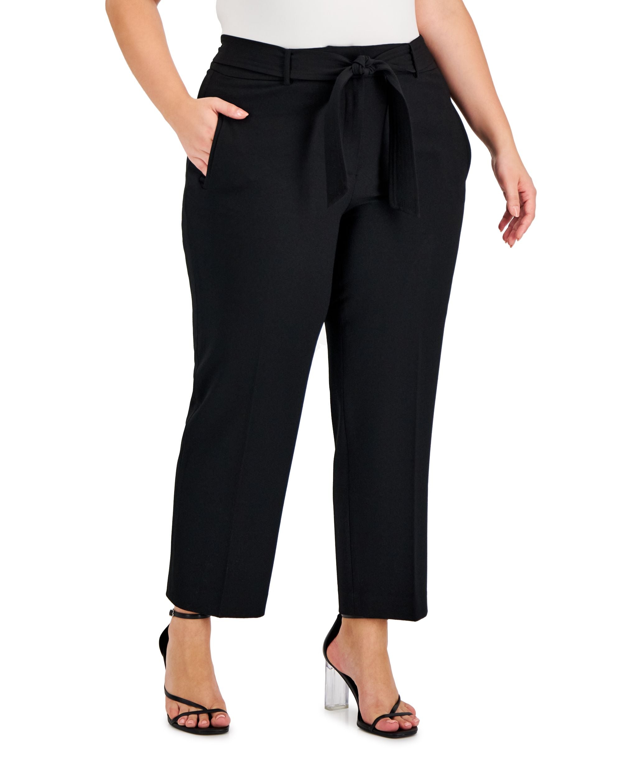 Plus Size Tie-Waist Crepe Pants