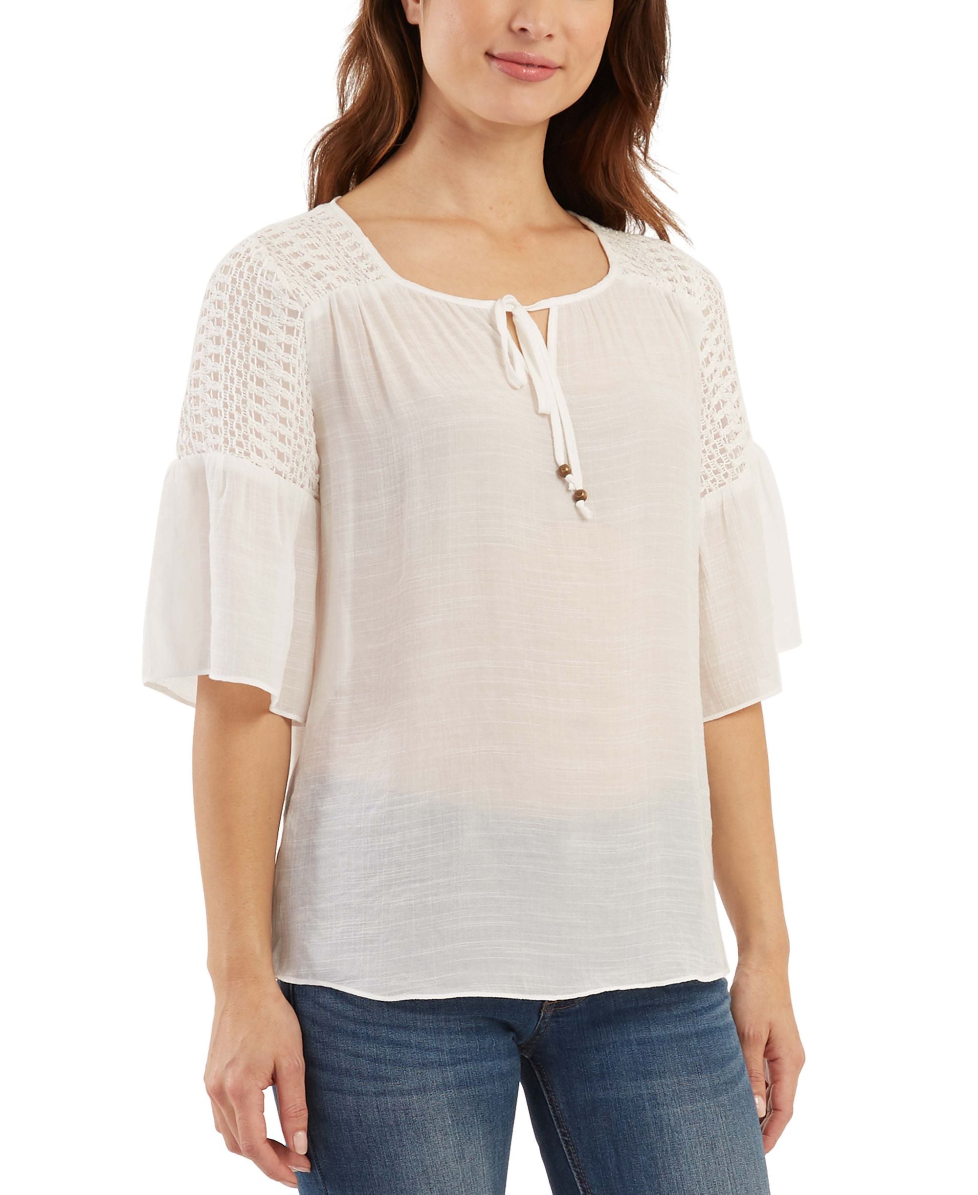 Juniors' Lantern-Sleeve Peasant Top