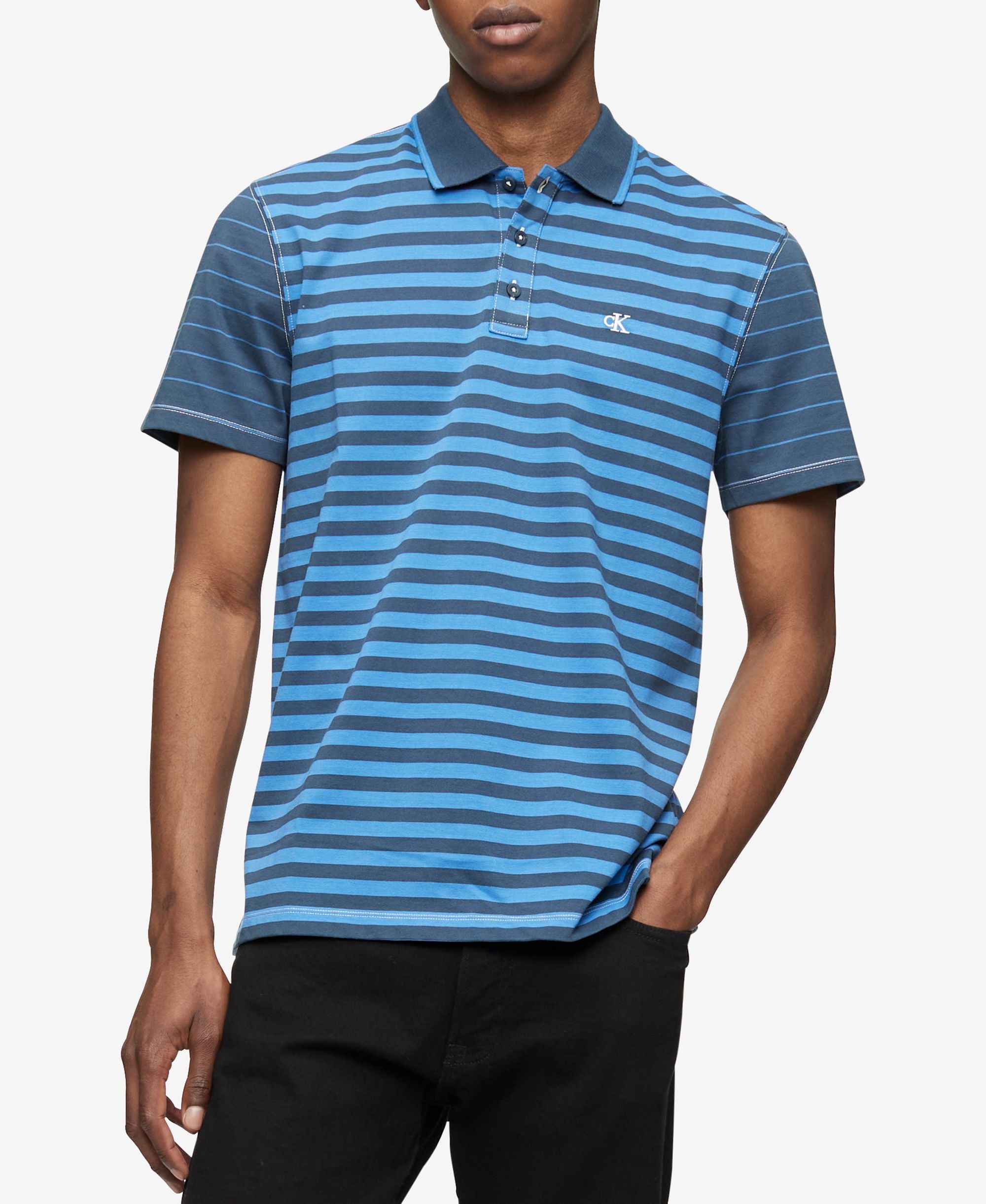 Calvin Klein Mens Striped Monogram Polo Shirt