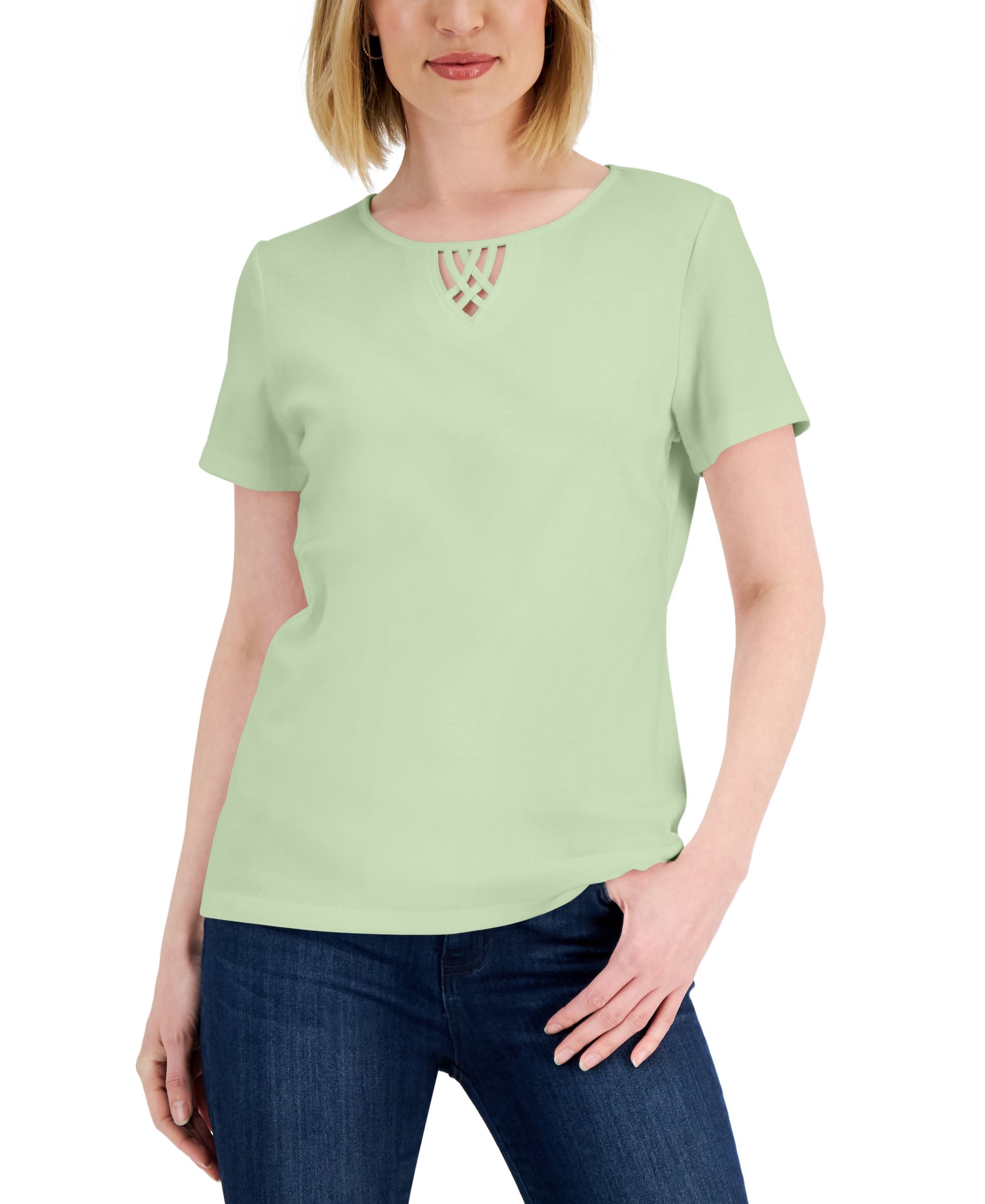 Karen Scott Womens Cotton Keyhole Top