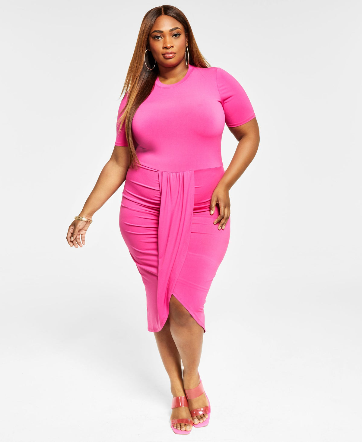 Nina Parker Trendy Plus Size Faux Wrap Dress