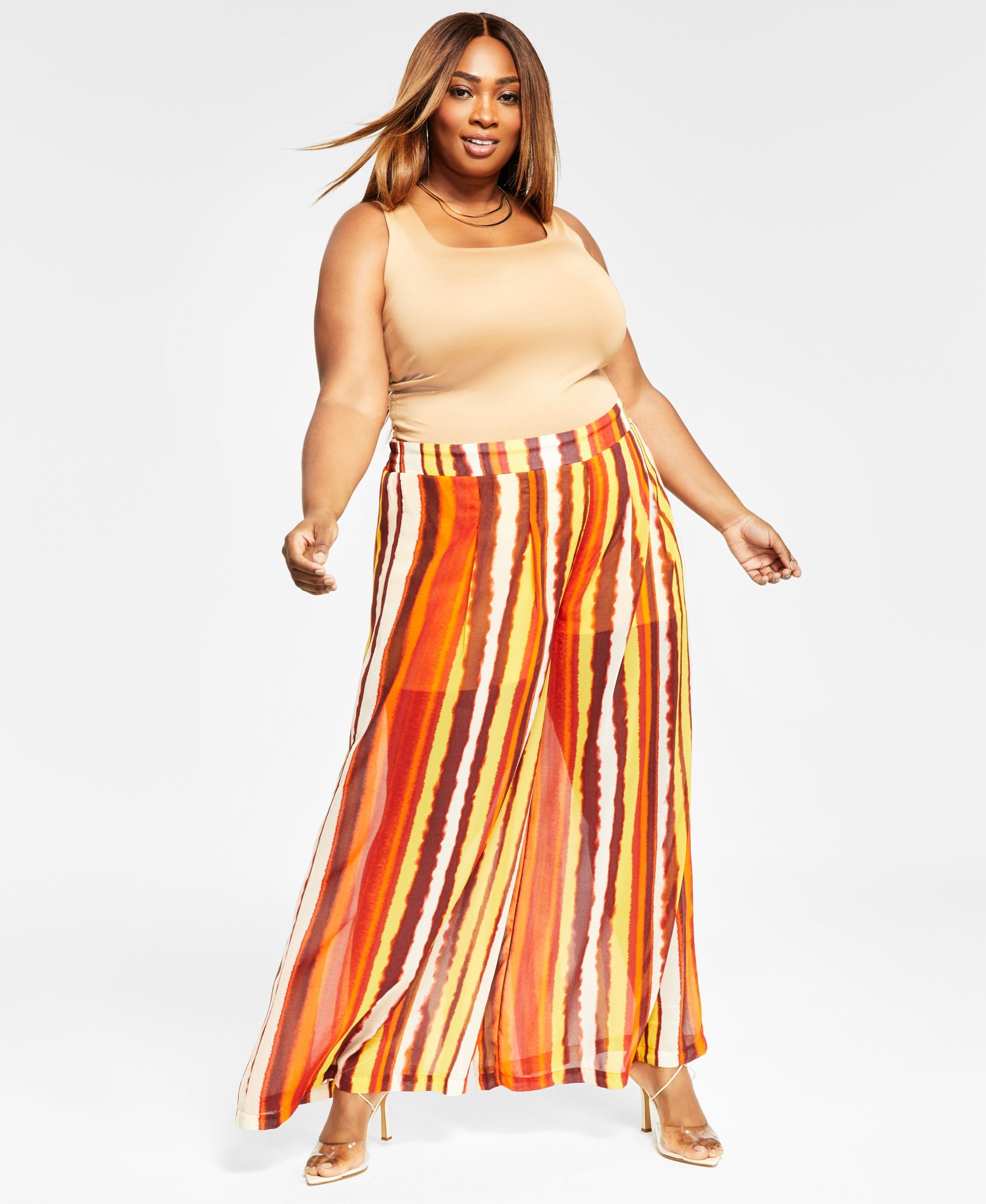 Nina Parker Trendy Plus Size Pull On Chiffon Pants