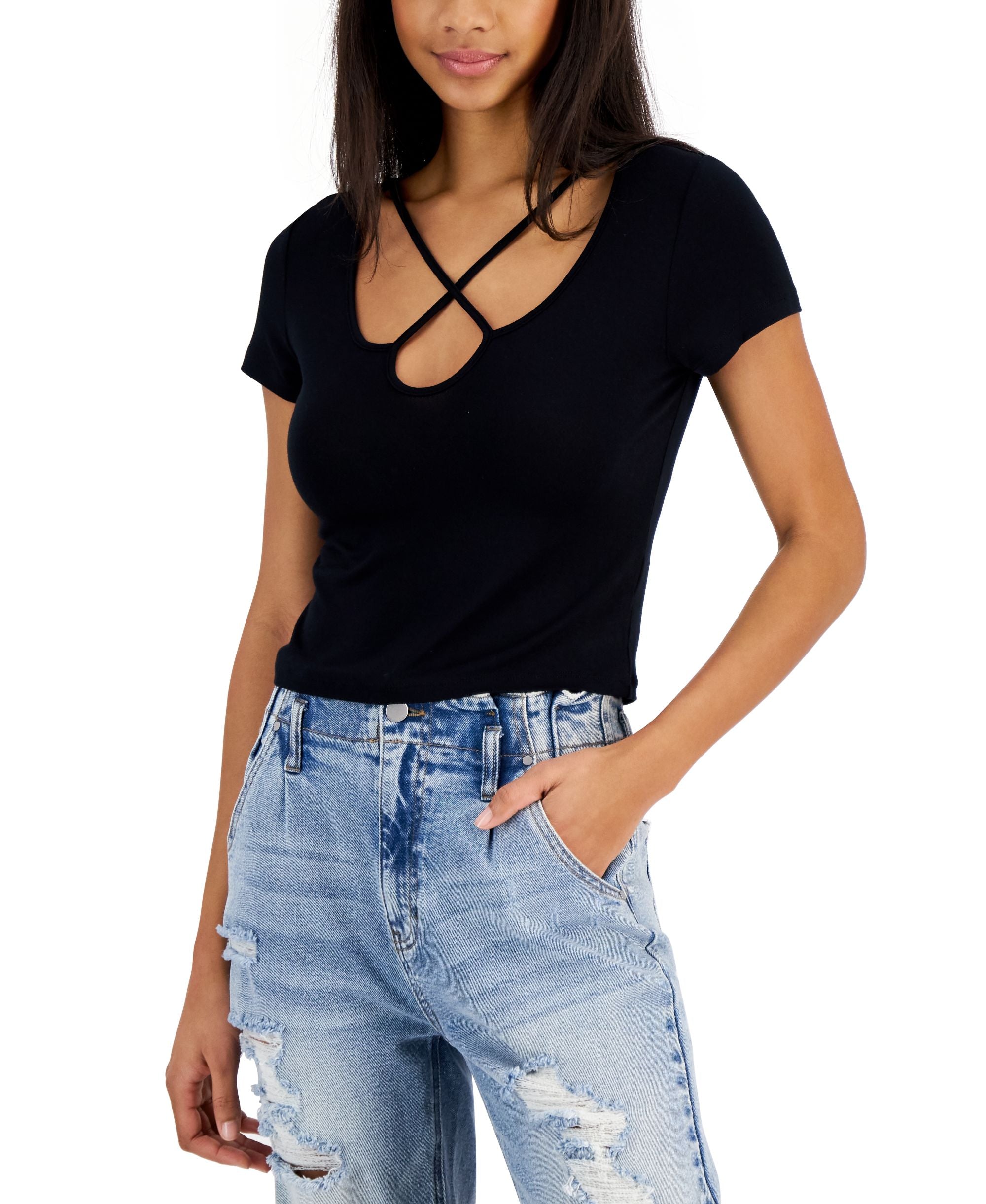 Juniors' Criss-Cross T-Shirt