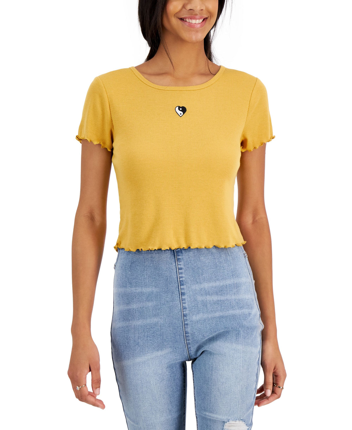 Juniors' Ribbed Crewneck T-Shirt
