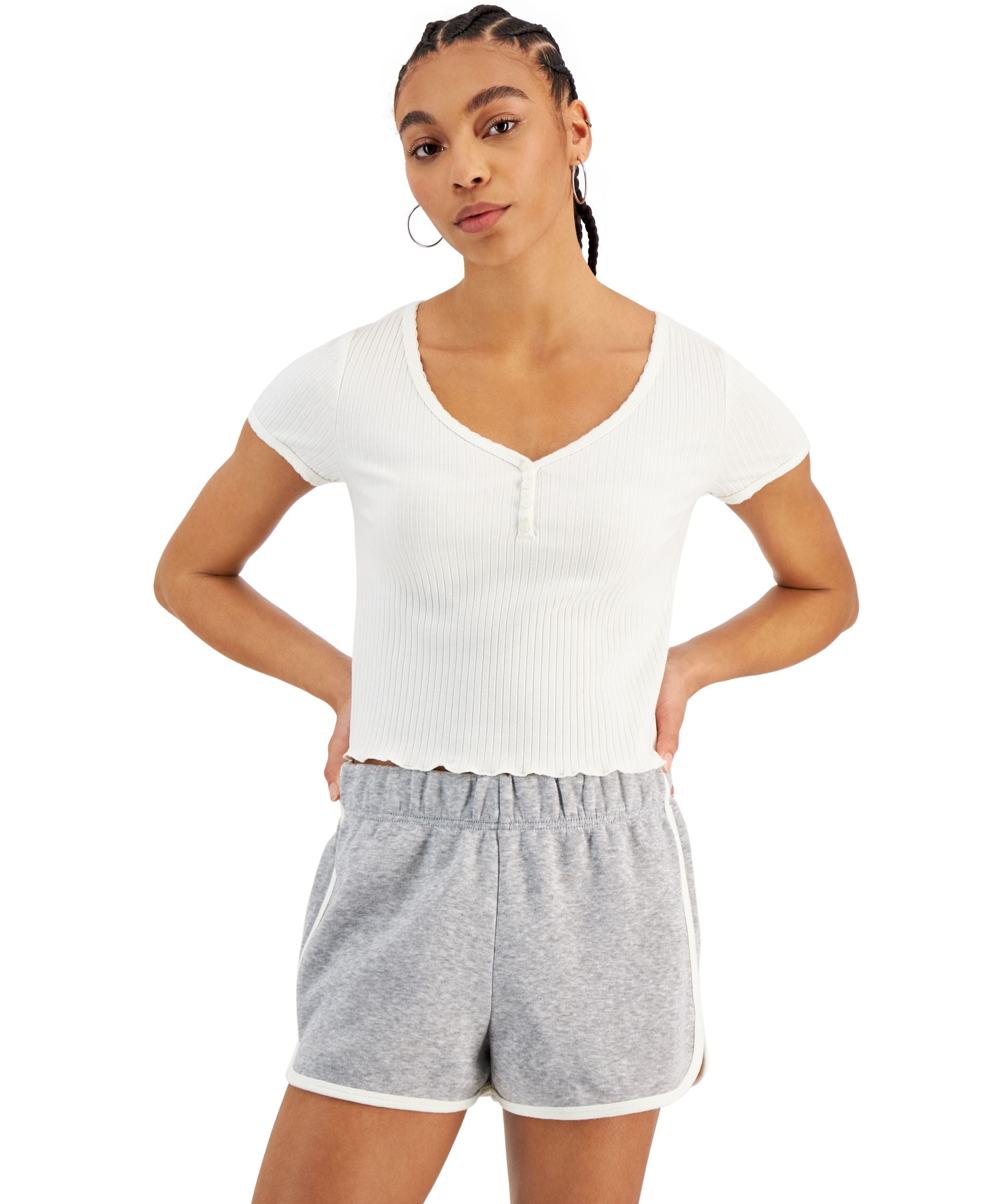 Hippie Rose Juniors' V-neck Ribbed Henley Top