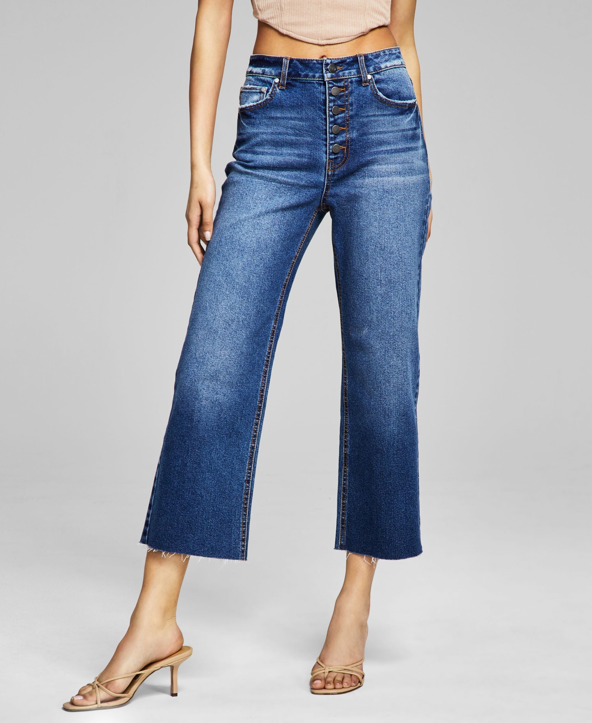Now This Womens Cotton Ripped Cropped Wide Leg Jeans