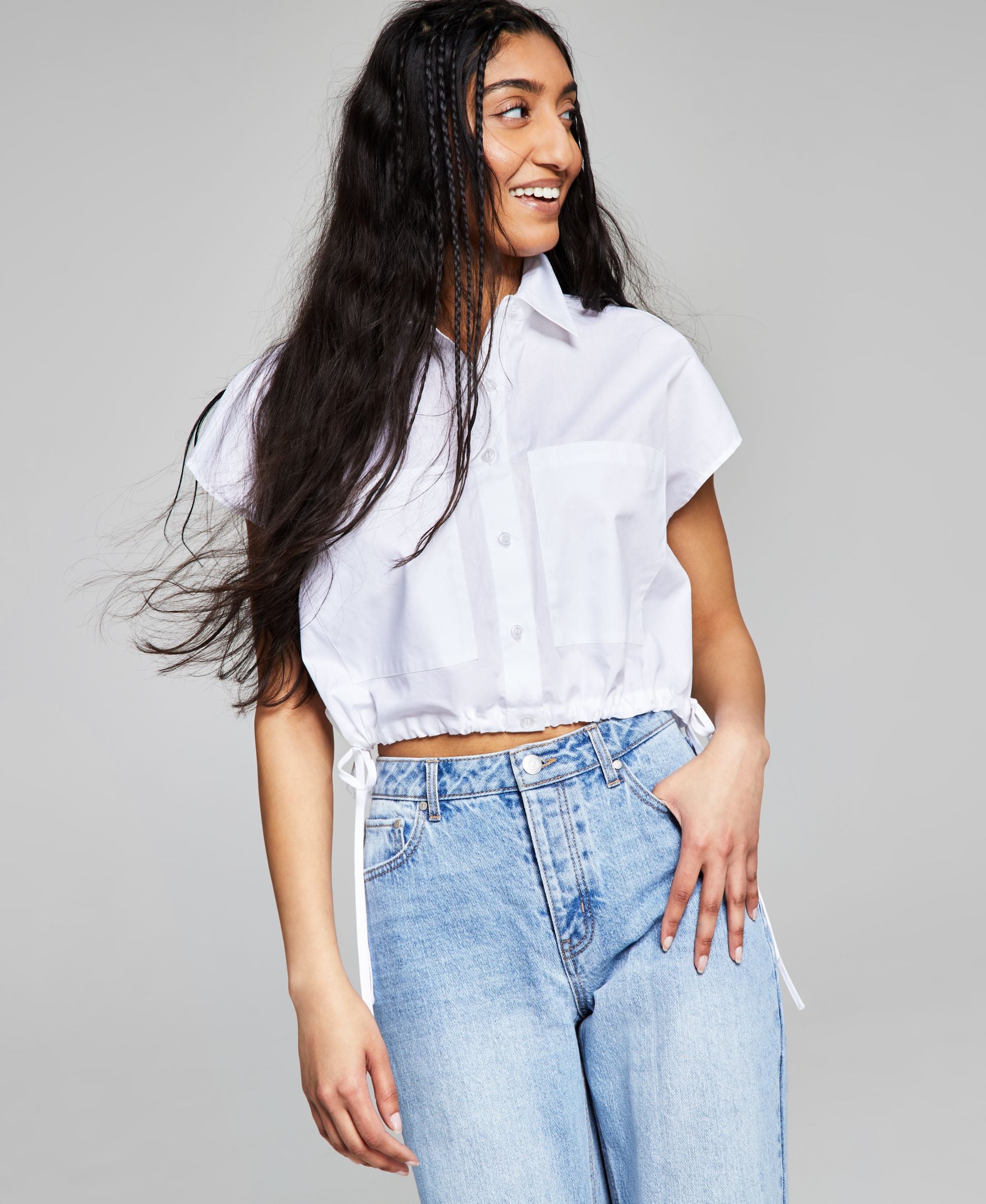 Now This Womens Striped Button Front Cotton Top