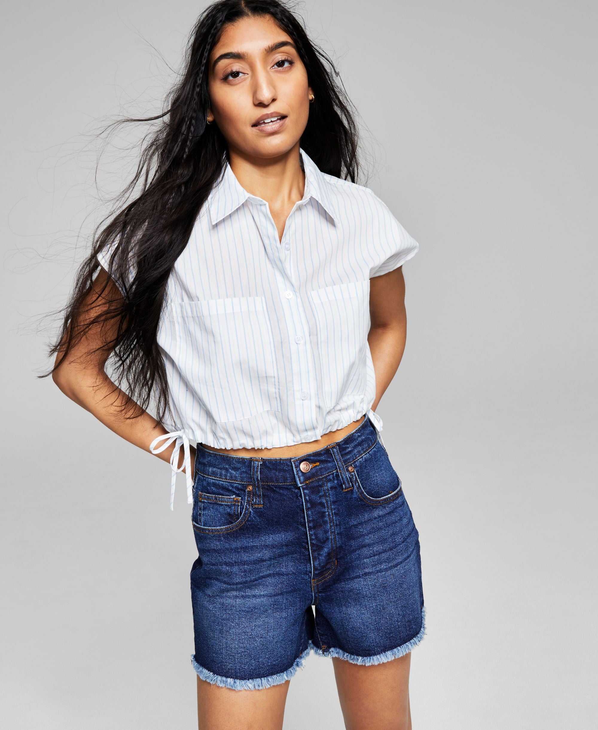 Now This Womens Striped Button Front Cotton Top