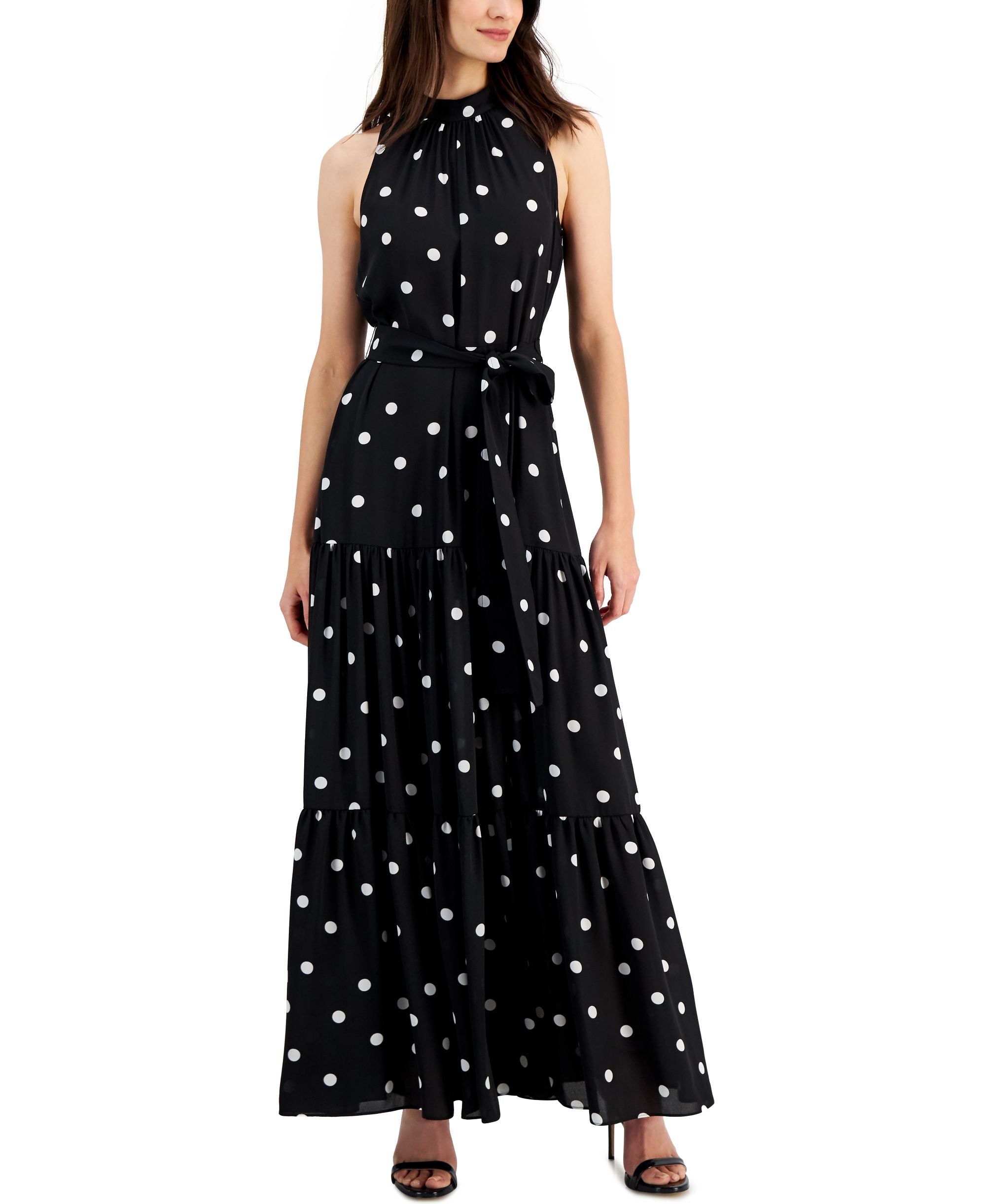 Anne Klein Petite Polka Dot Tiered Maxi Dress