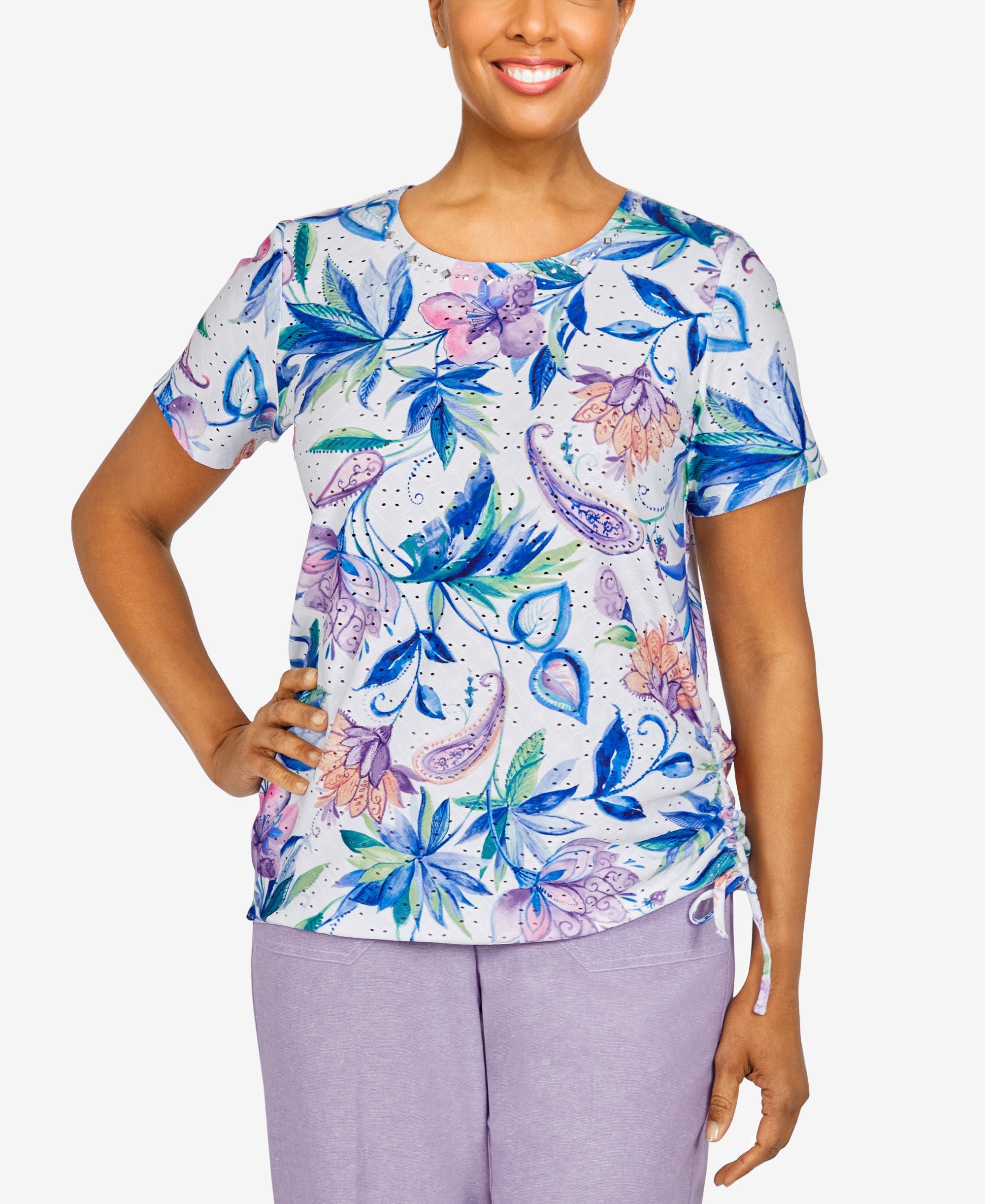 Petite Size Ann Arbor Jacobean Floral Textured Top