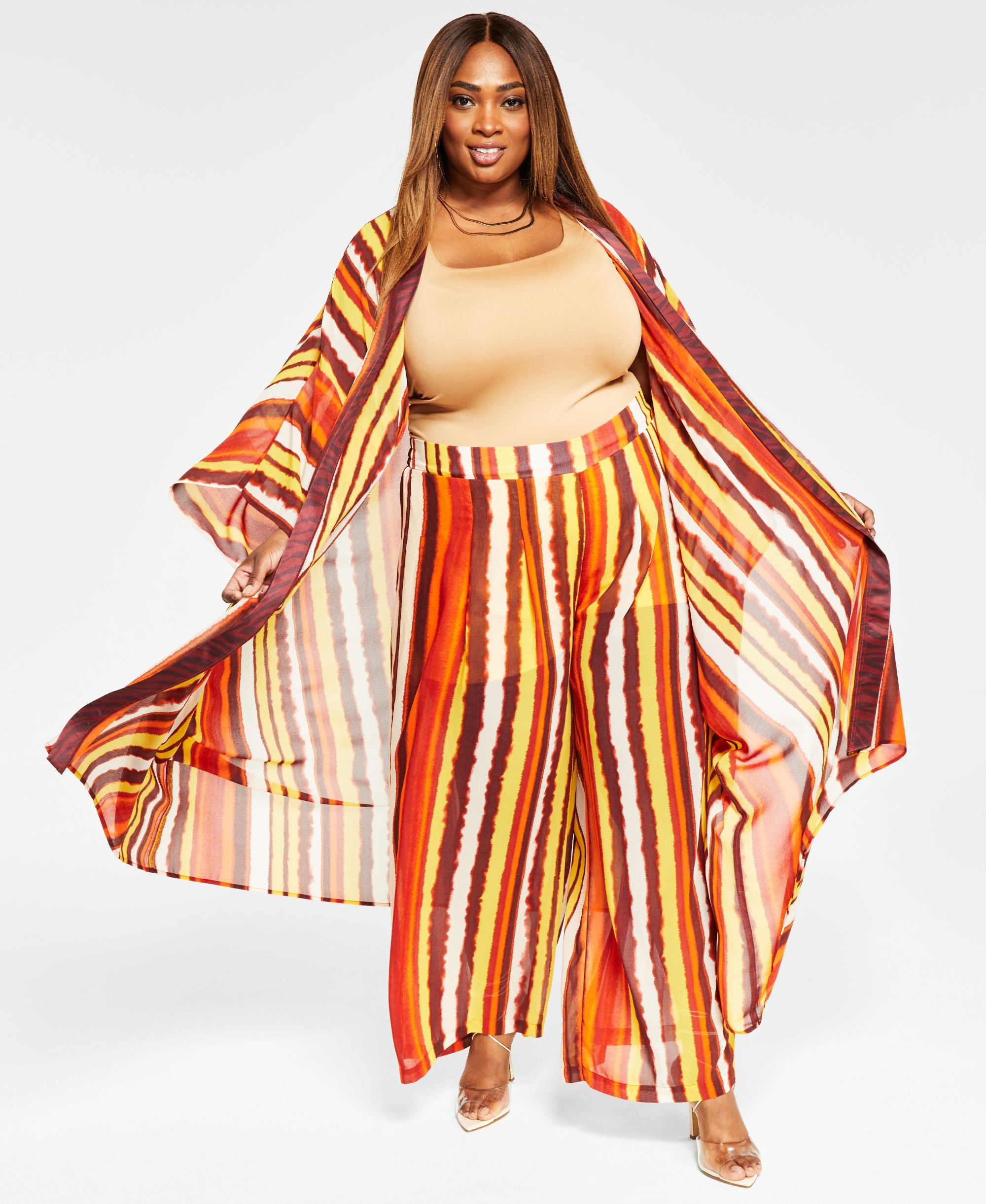 Nina Parker Trendy Plus Size Printed Chiffon Duster