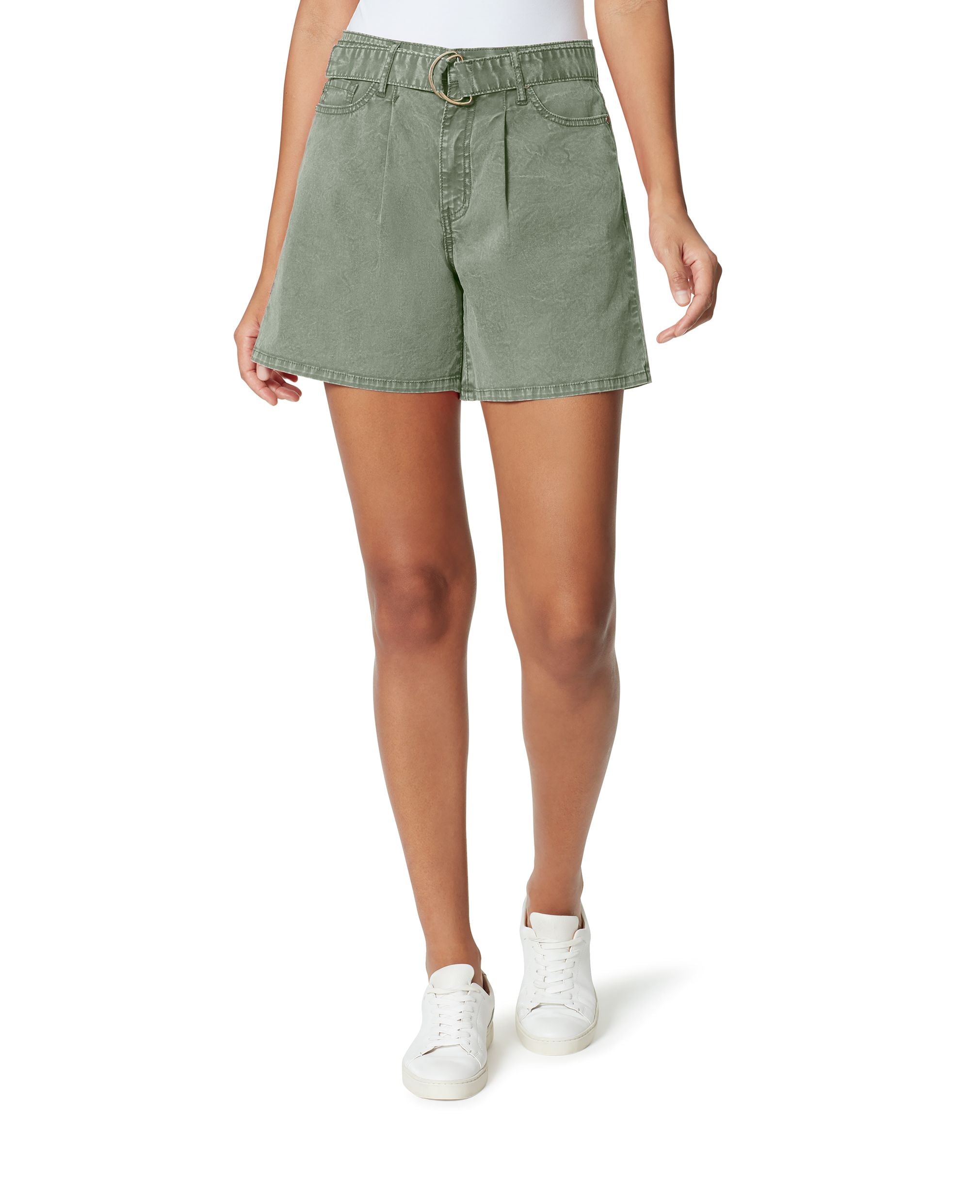 Womens High Rise Pleated Shorts