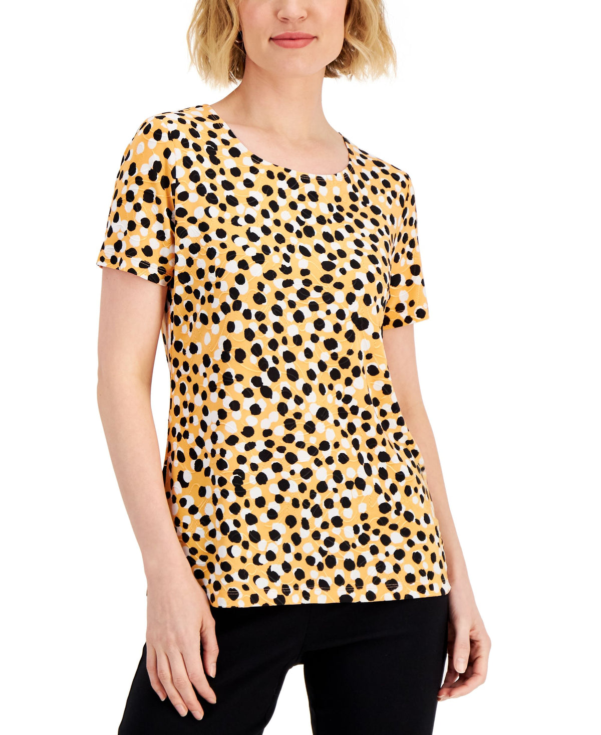 JM Collection Petite Spotted Jacquard Top