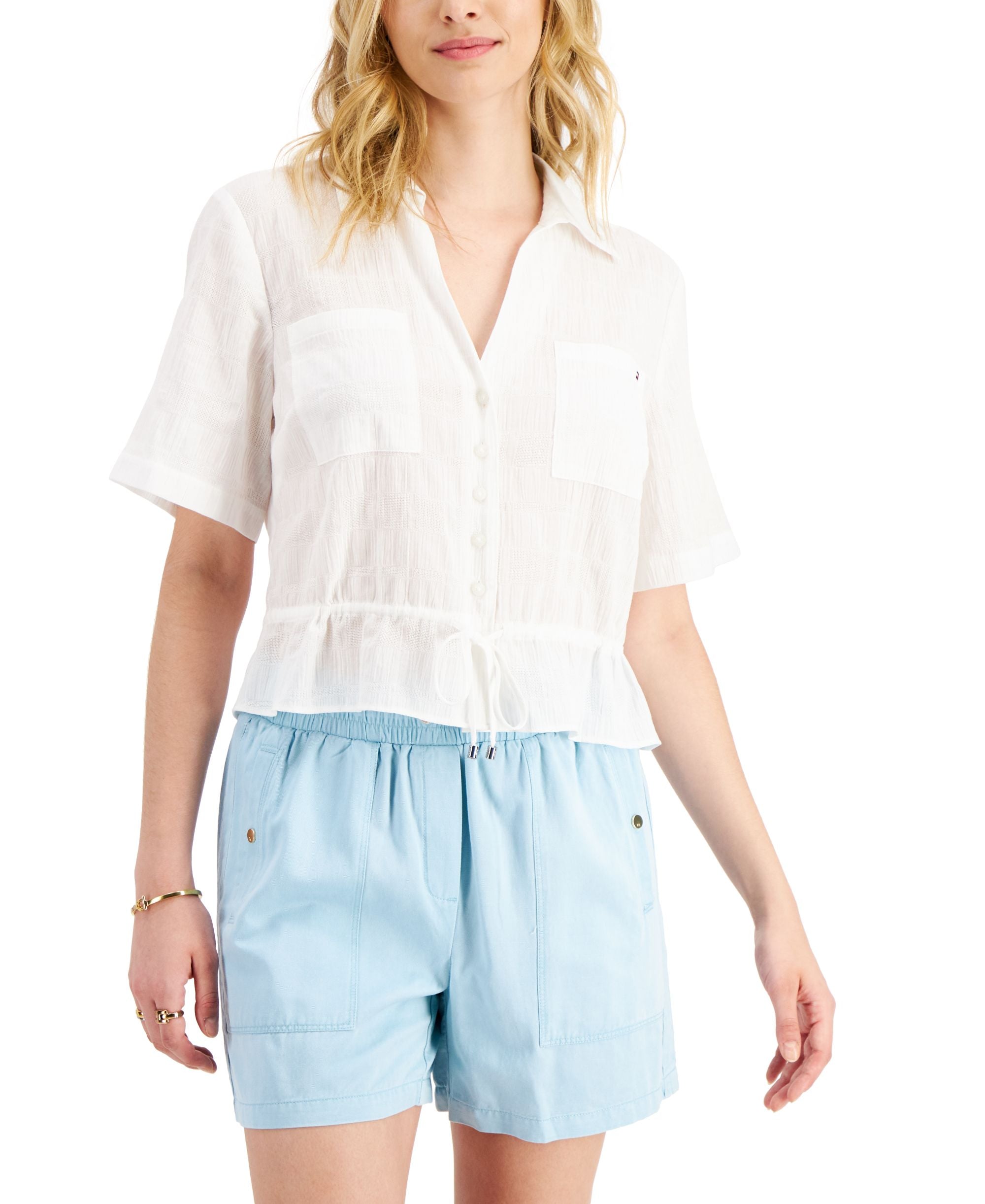 Tommy Hilfiger Womens Textured Drawstring Shirt