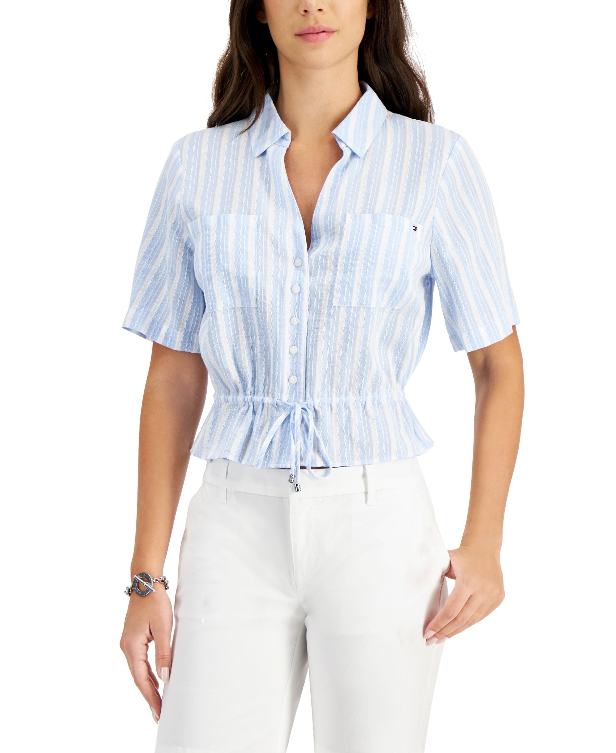 Tommy Hilfiger Womens Striped Drawstring Top