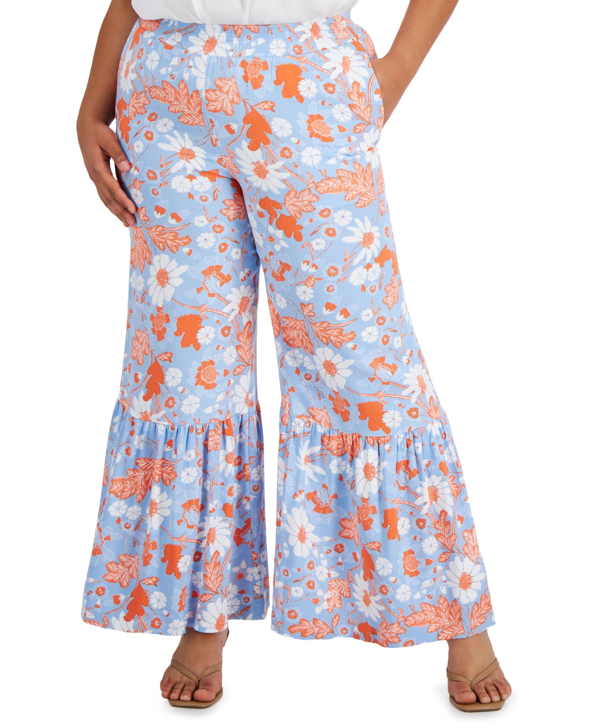 INC International Concepts Plus Size Tiered Hem Pull On Pants