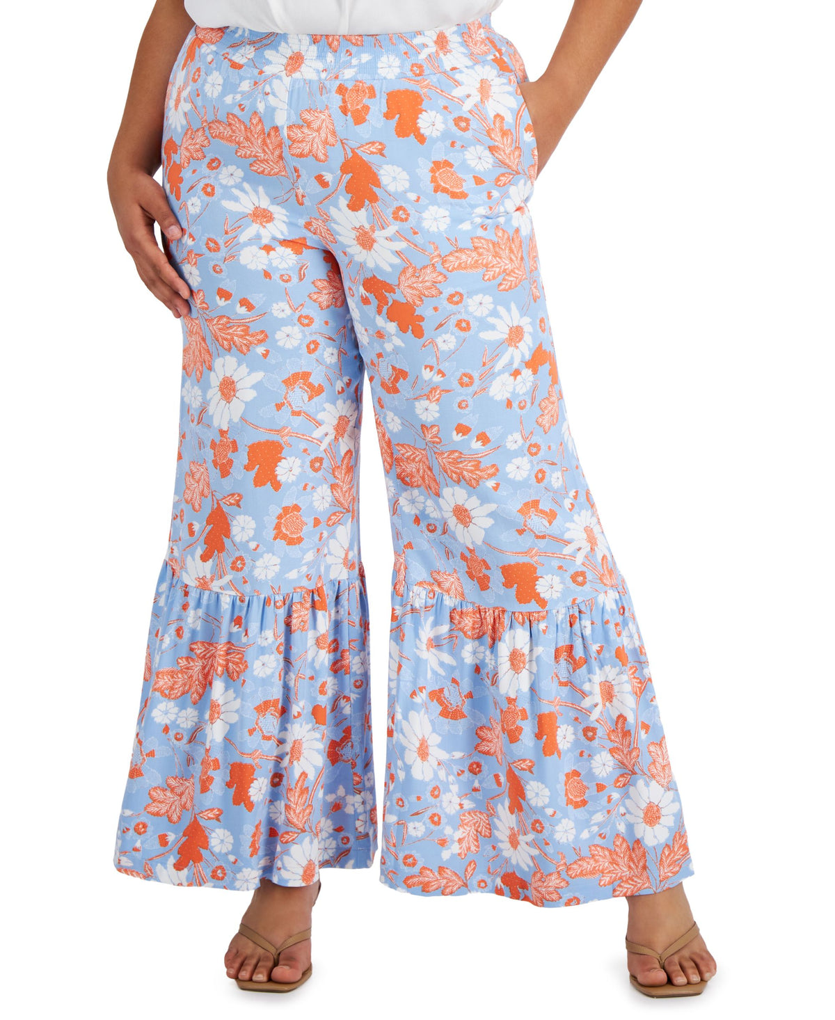 INC International Concepts Plus Size Tiered Hem Pull On Pants