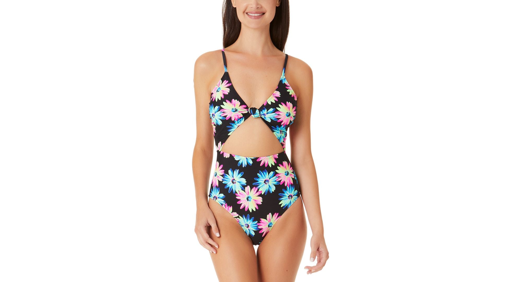 Juniors' Gerber Daisy Knotted Cutout One-Piece Swimsuit