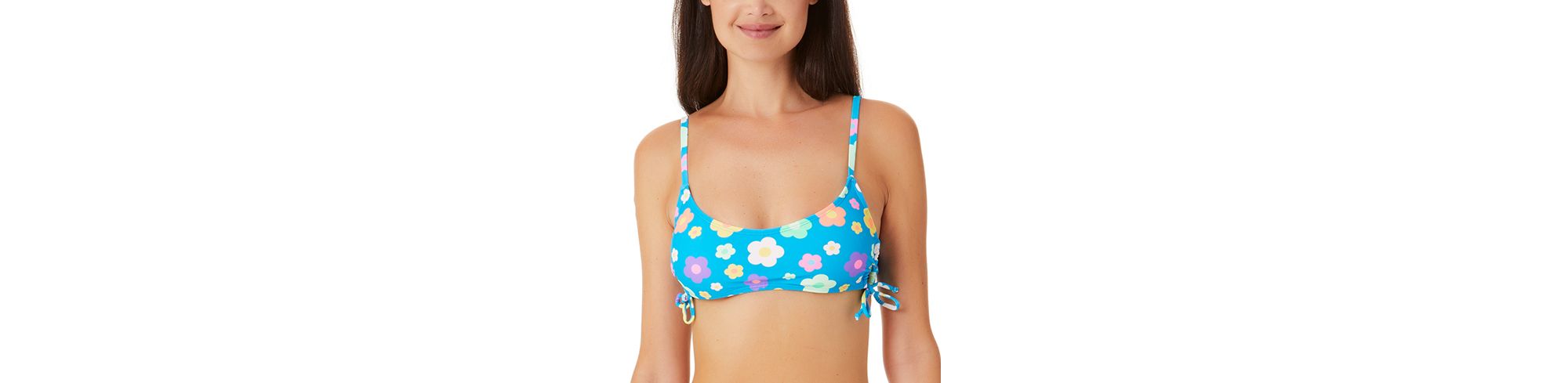 Juniors' Petal Pop Lace-Up-Side Bralette Bikini Top