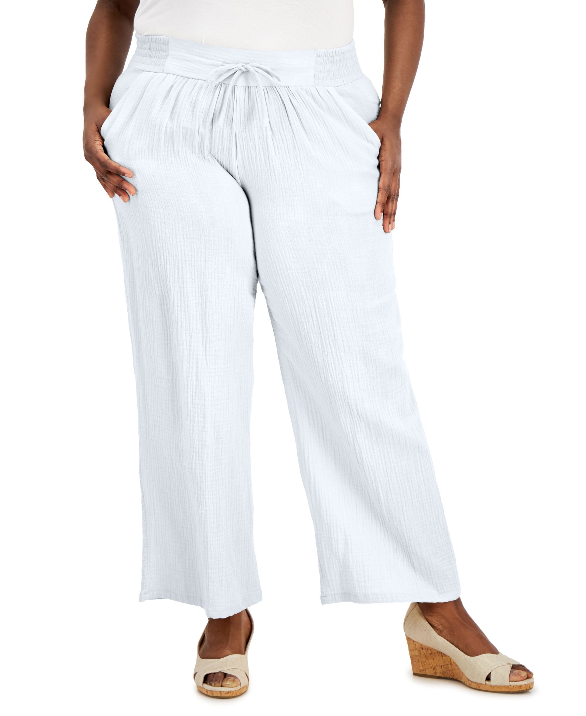 Plus Size Gauze Drawstring Pants