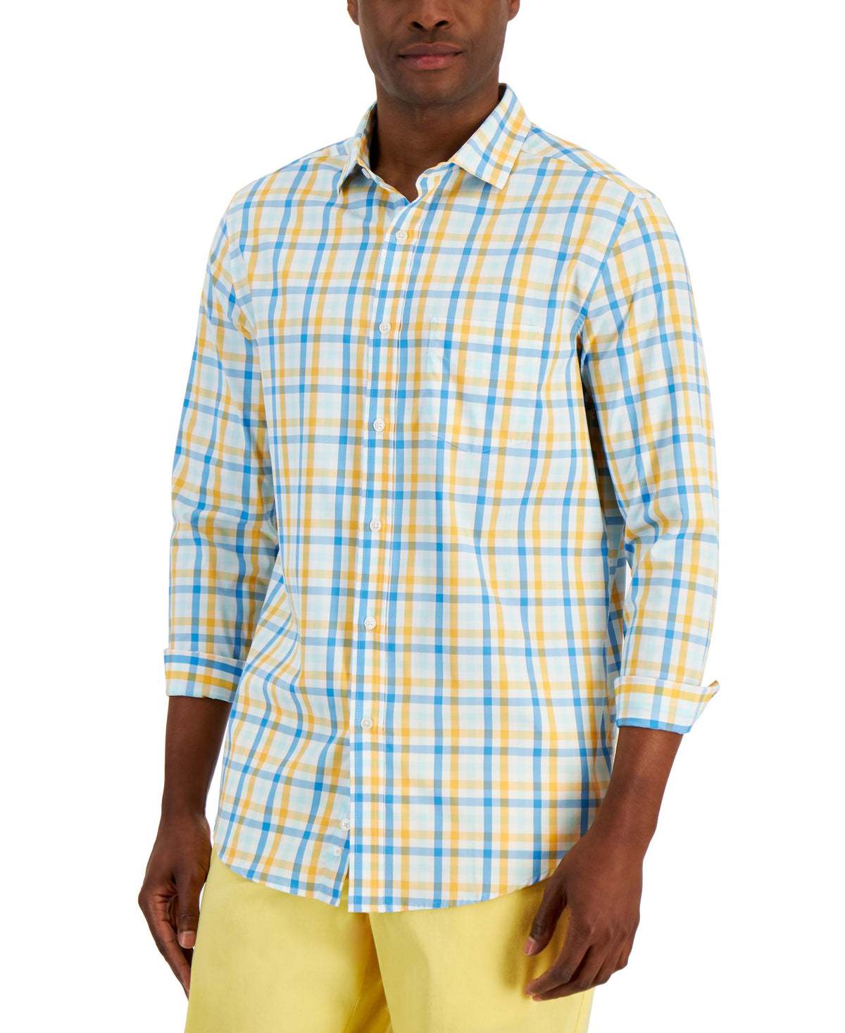 Club Room Mens Performance Plaid Shirt With Pocket