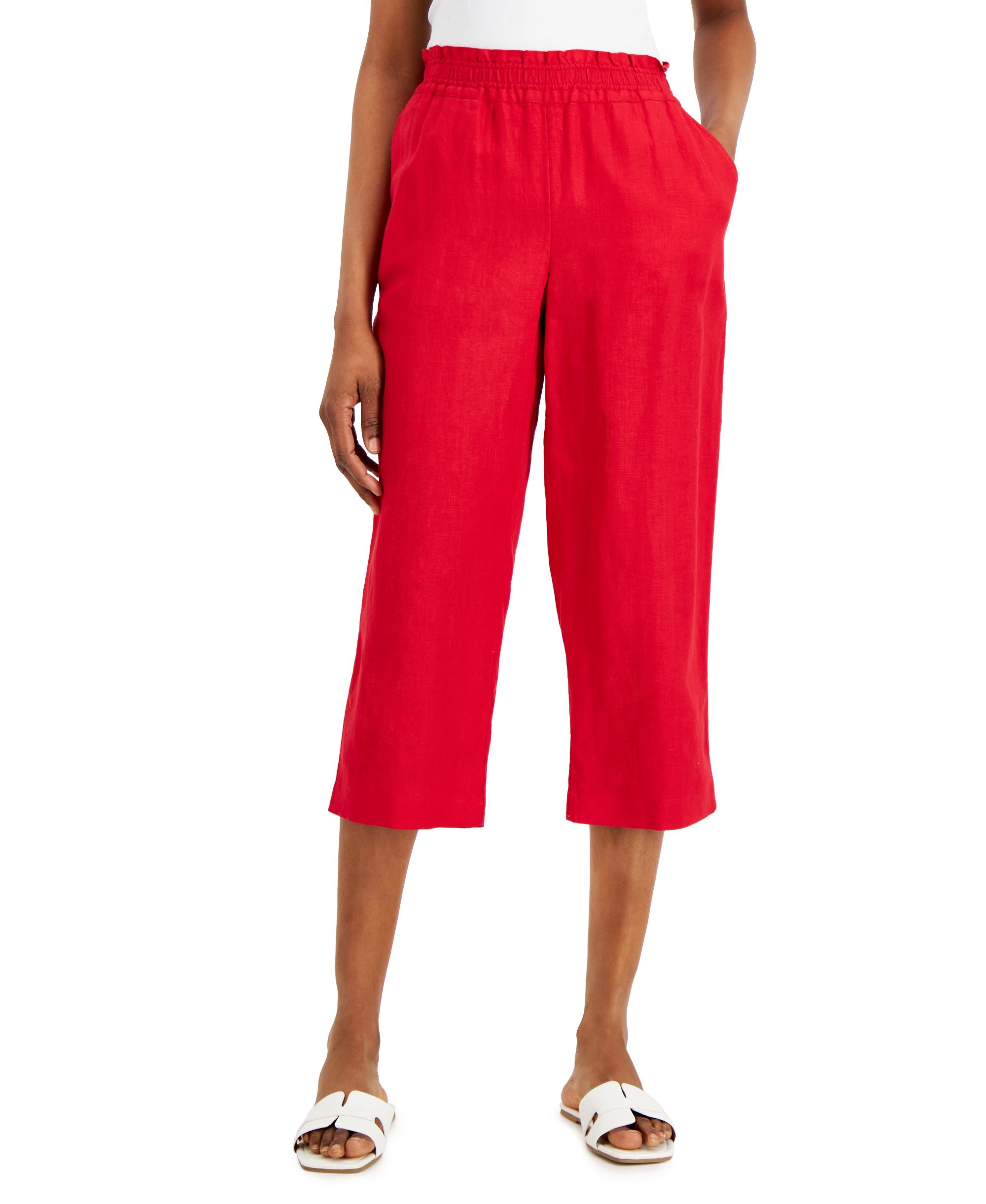 Charter Club Linen Cropped Pull On Pants