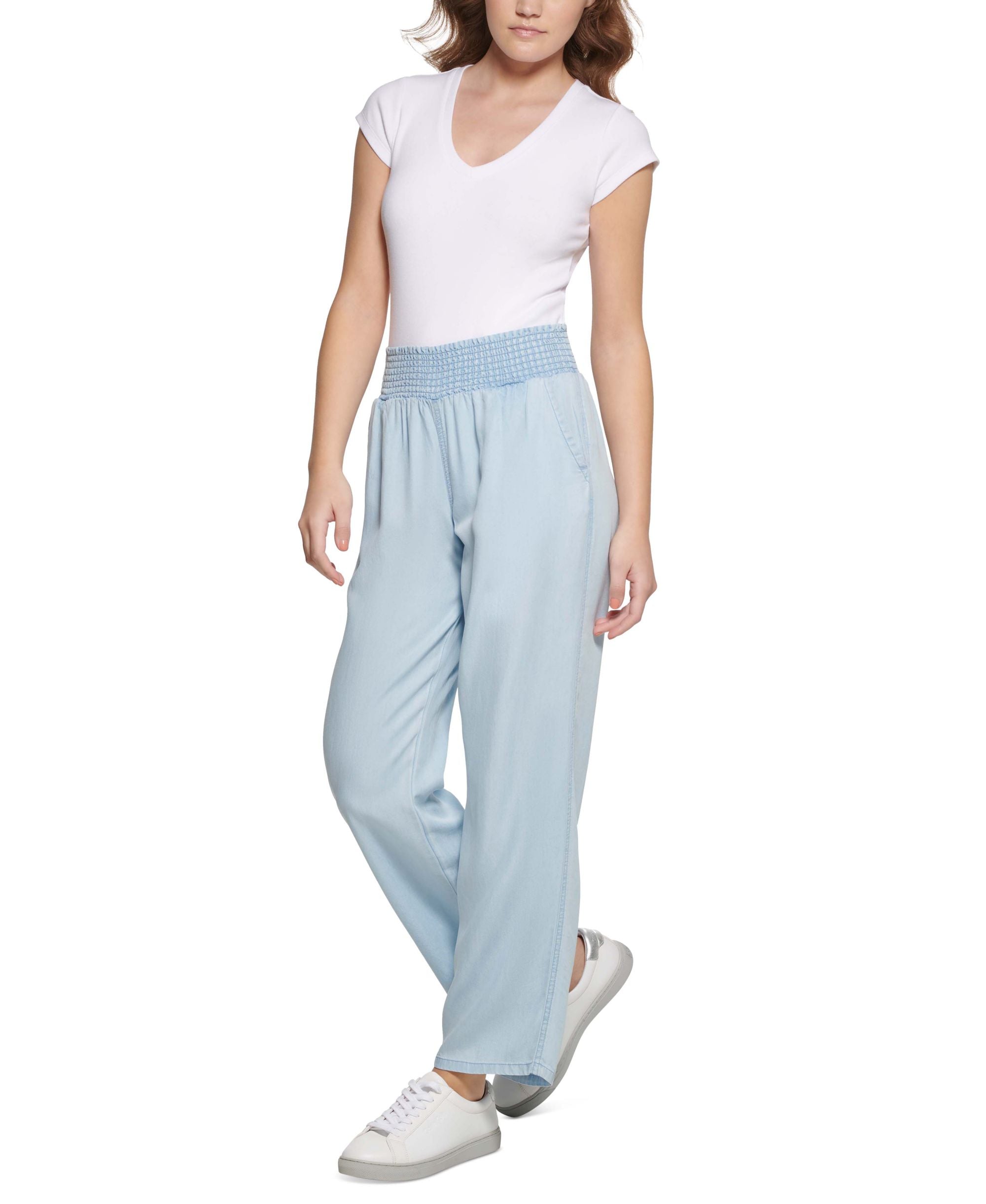 Calvin Klein Jeans Petite Smocked Waist Straight Leg Pants