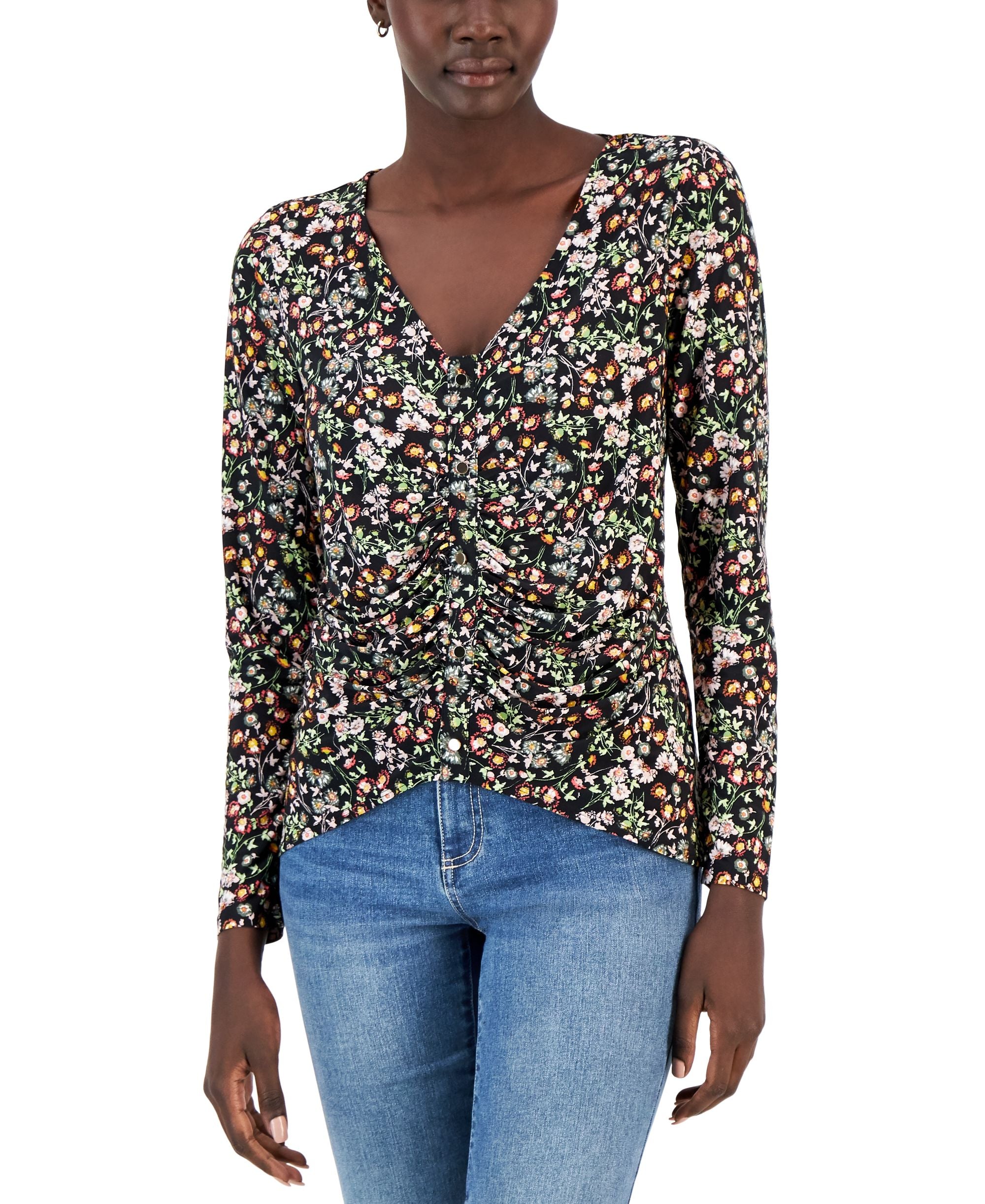 INC International Concepts Floral Ruched Front Top