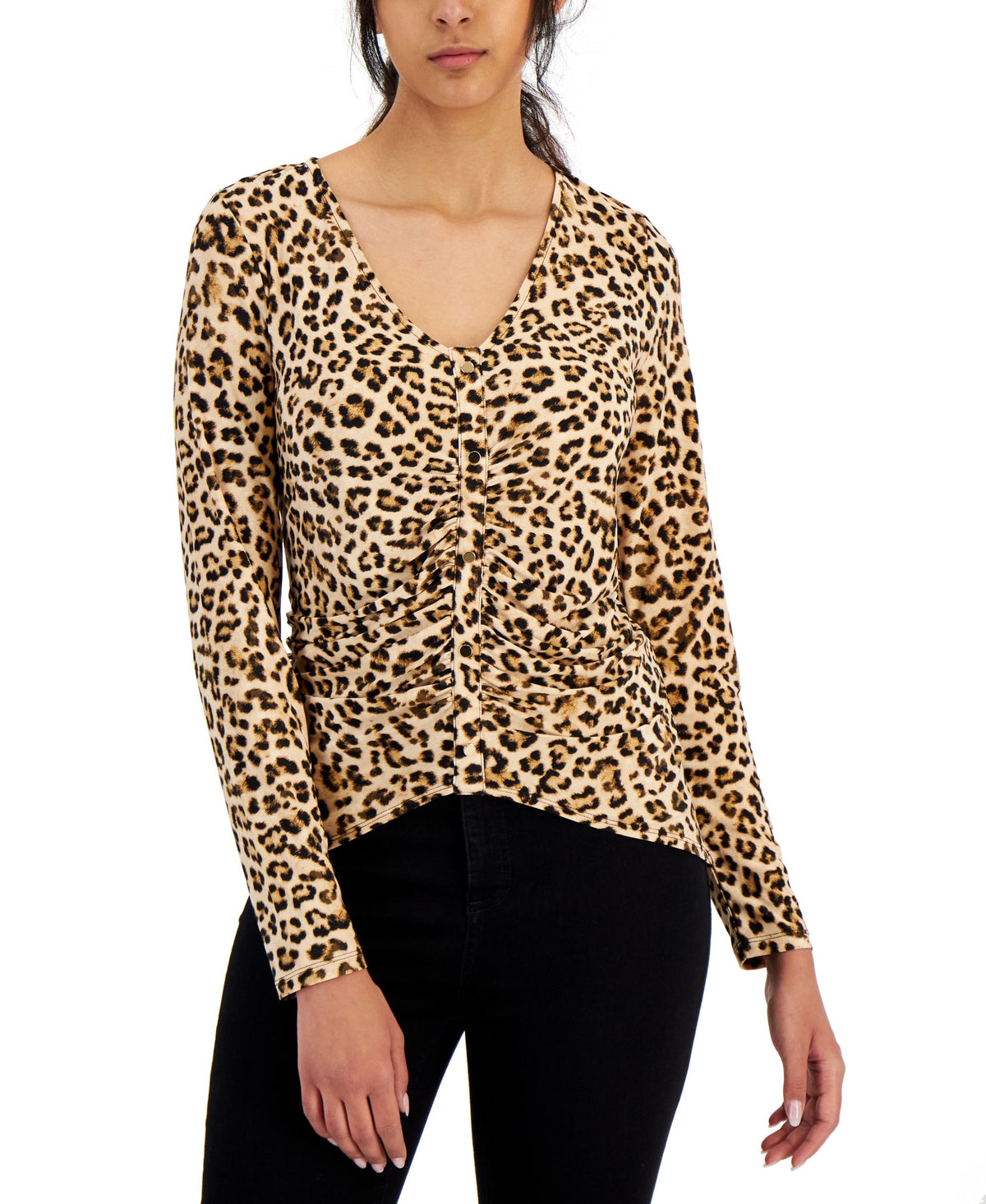 Women's Leopard Ruched-Front Top