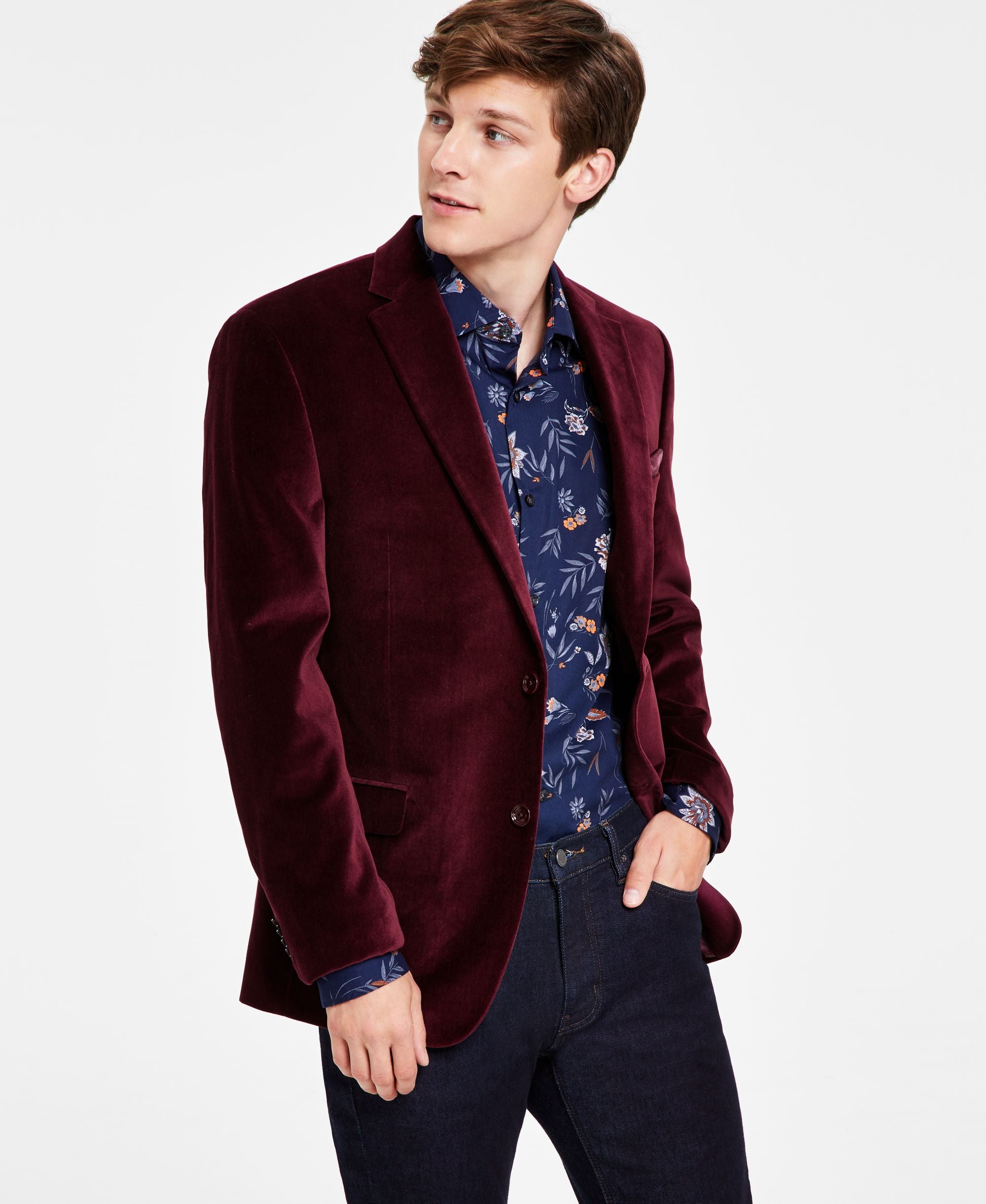 Men's Slim-Fit Solid Velvet Blazer
