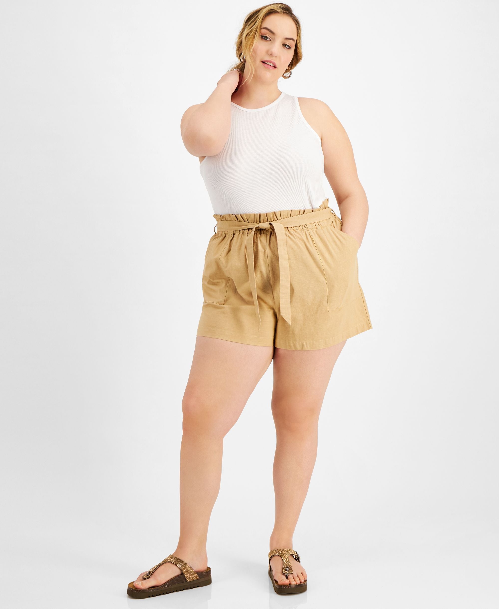 Now This Trendy Plus Size Paperbag Shorts