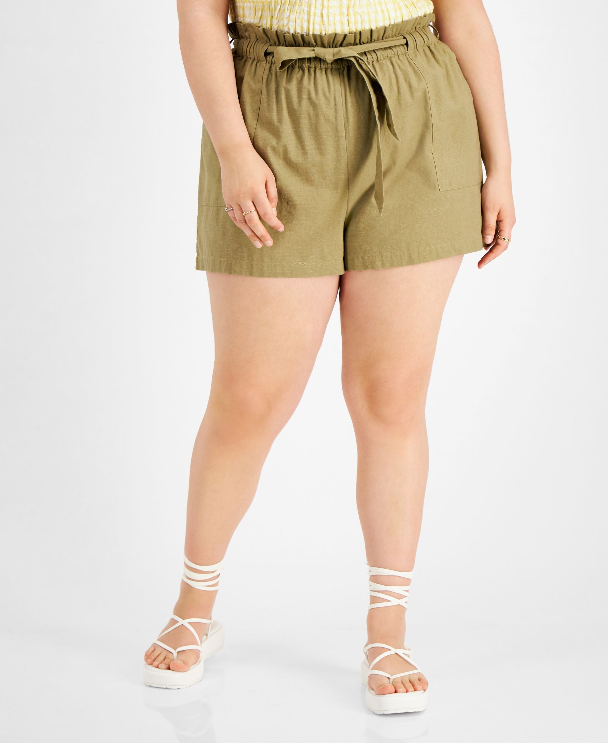 Now This Trendy Plus Size Paperbag Shorts