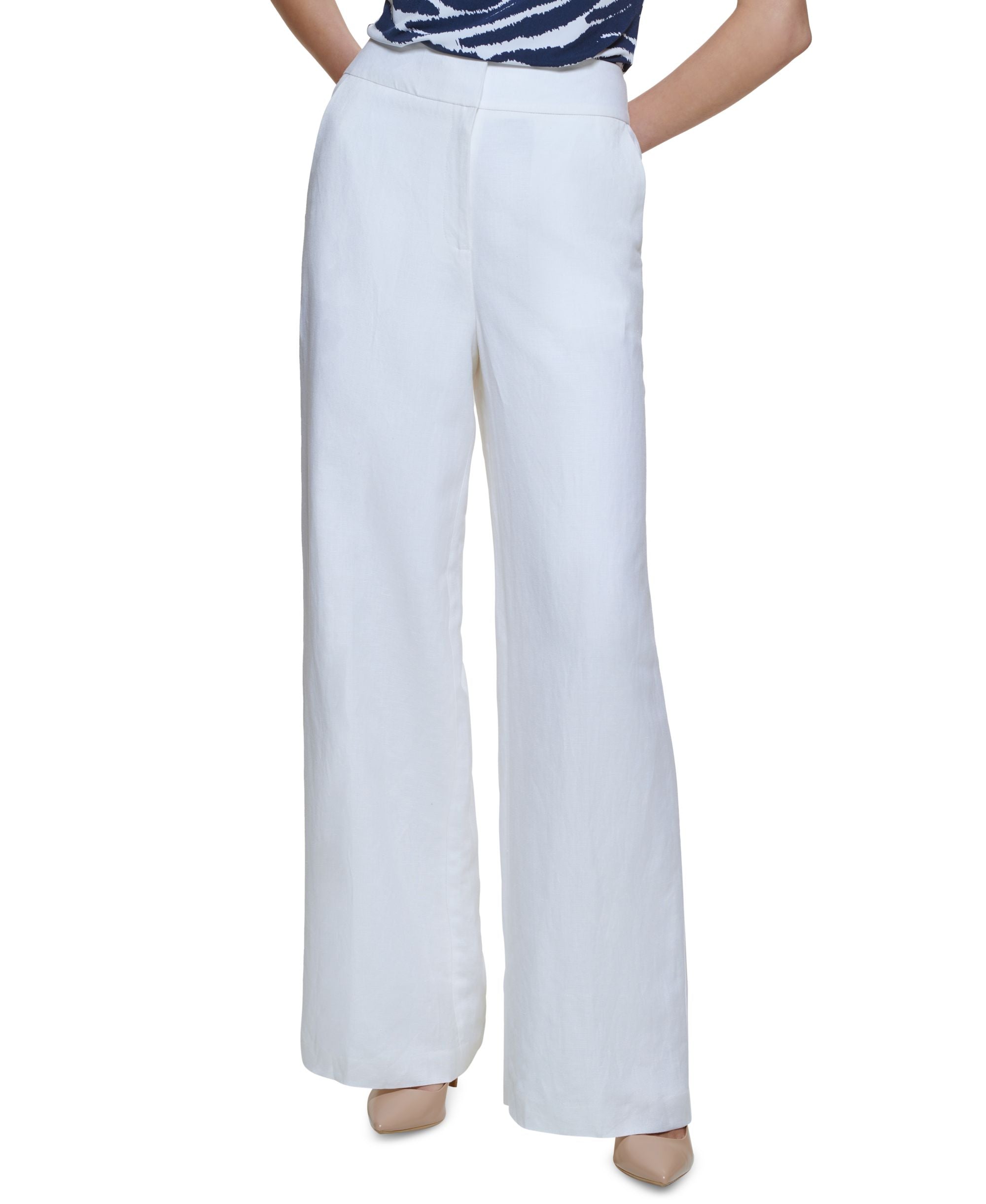 Calvin Klein Womens Petites High Rise Knit Wide Leg Pants