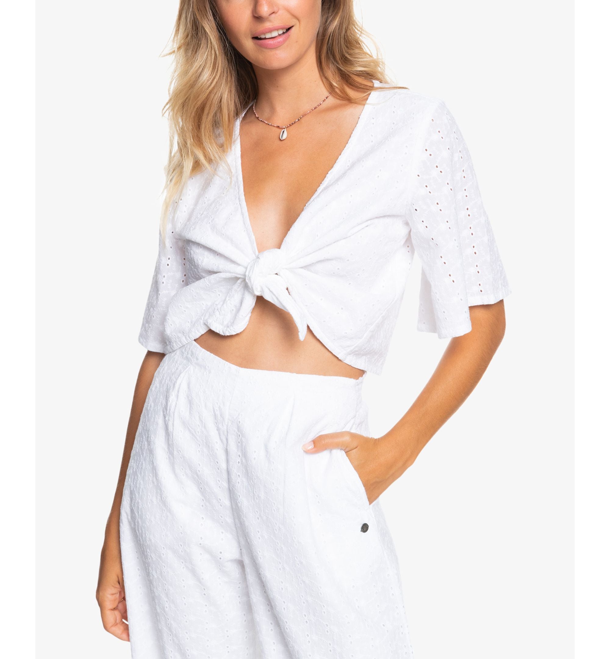 Juniors' Long Escape Cotton Tie-Front Top