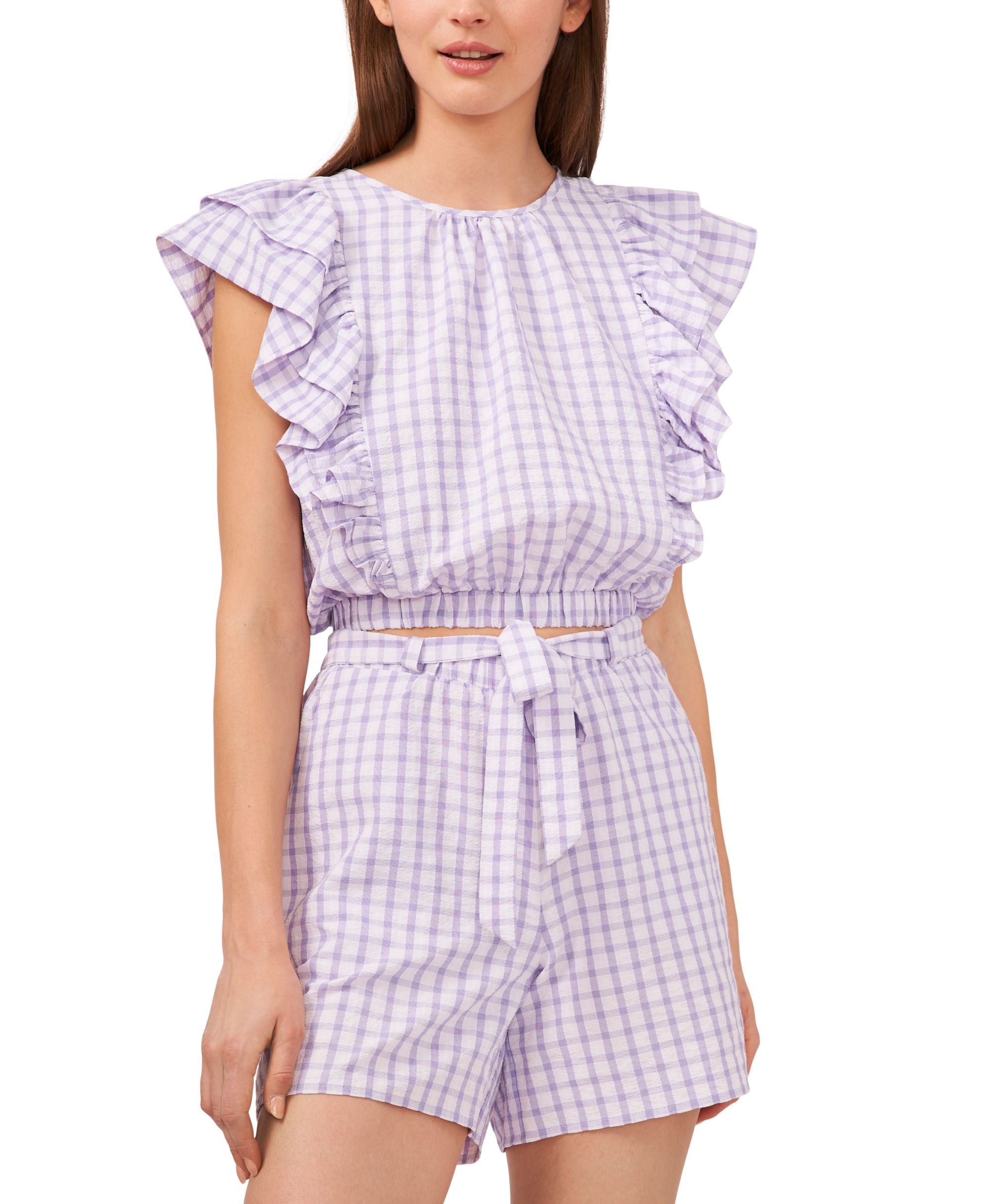 Riley & Rae Womens Pastel Check Ruffled Blouse Top