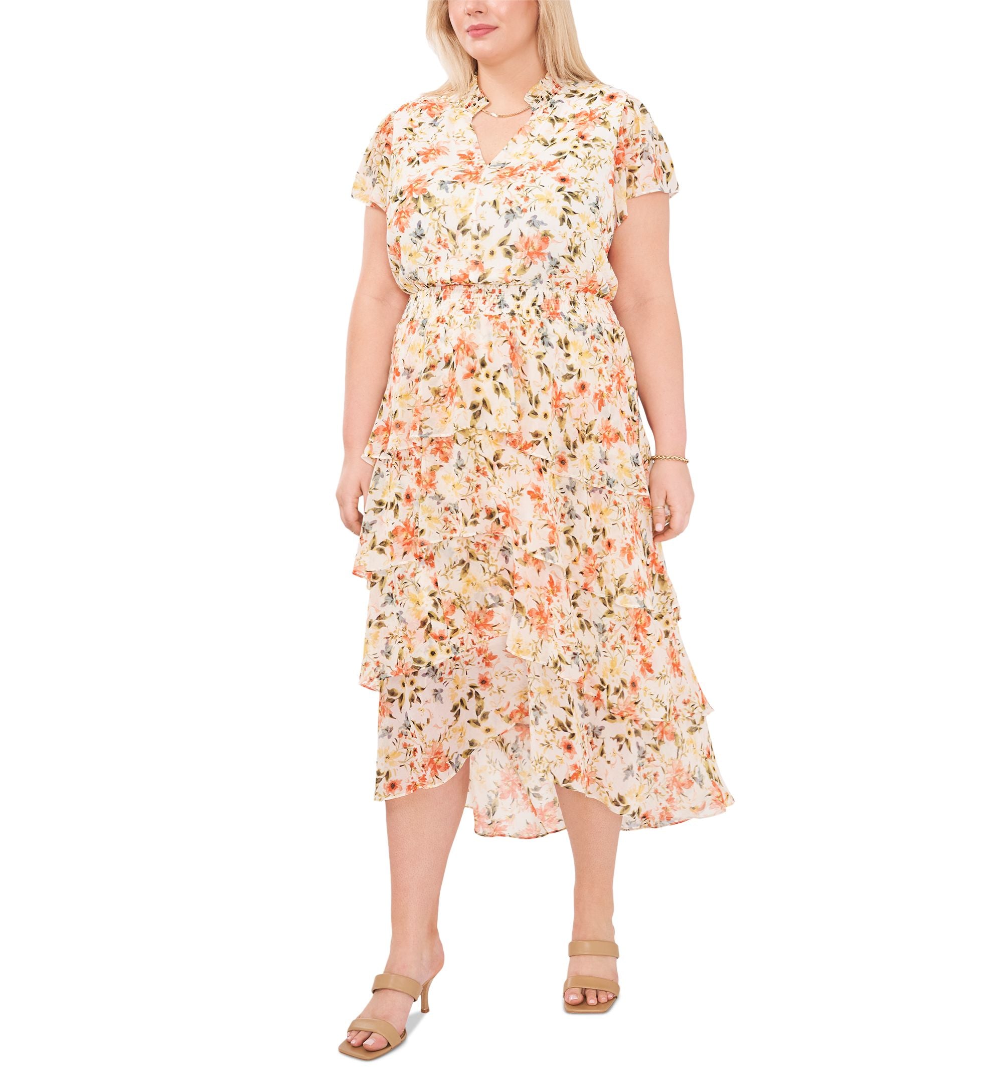 1.State Trendy Plus Size Printed Tiered Ruffle Maxi Dress