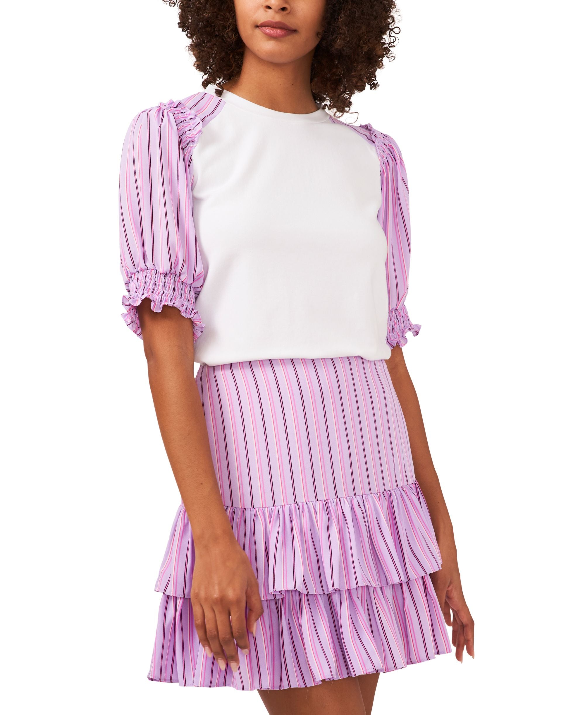 Riley Rae Womens Mixed Media Ruffled Shirt