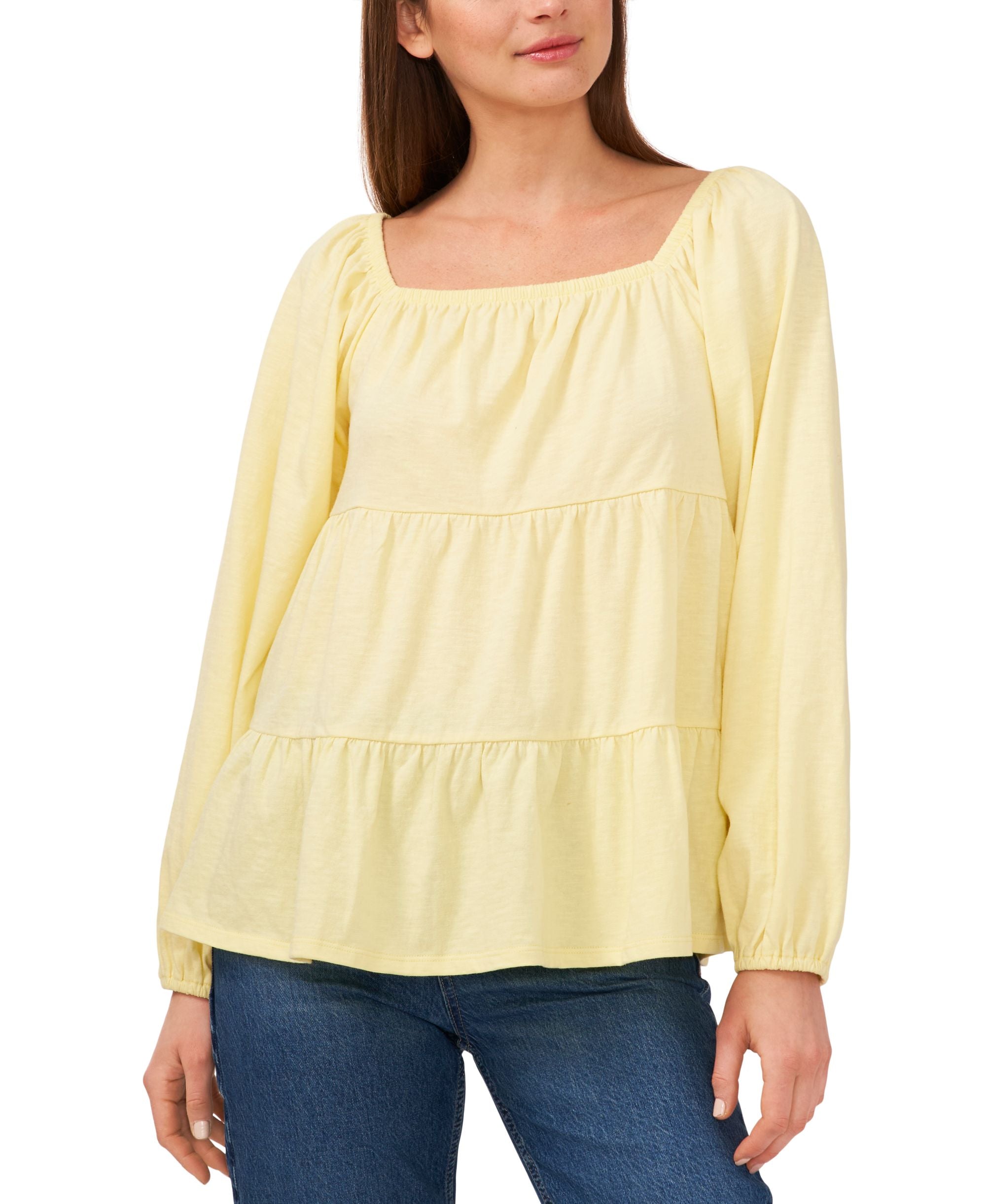 Riley Rae Womens Square Neck Tiered Blouse