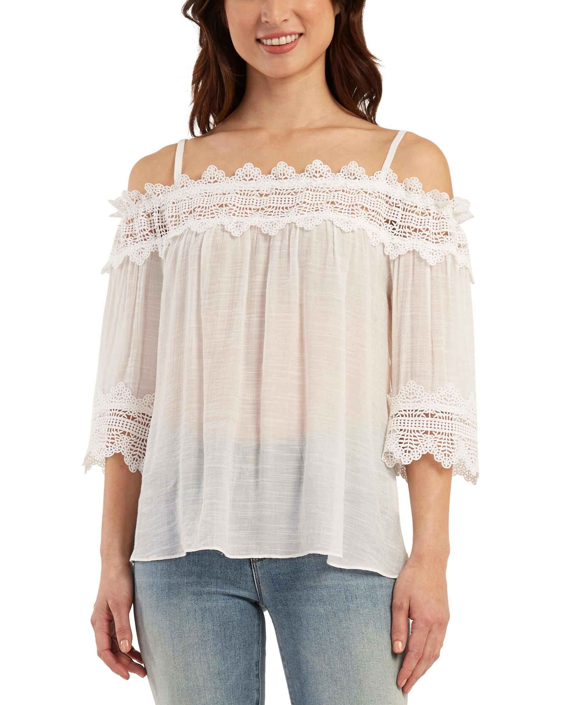 Juniors' Lace-Trim Top