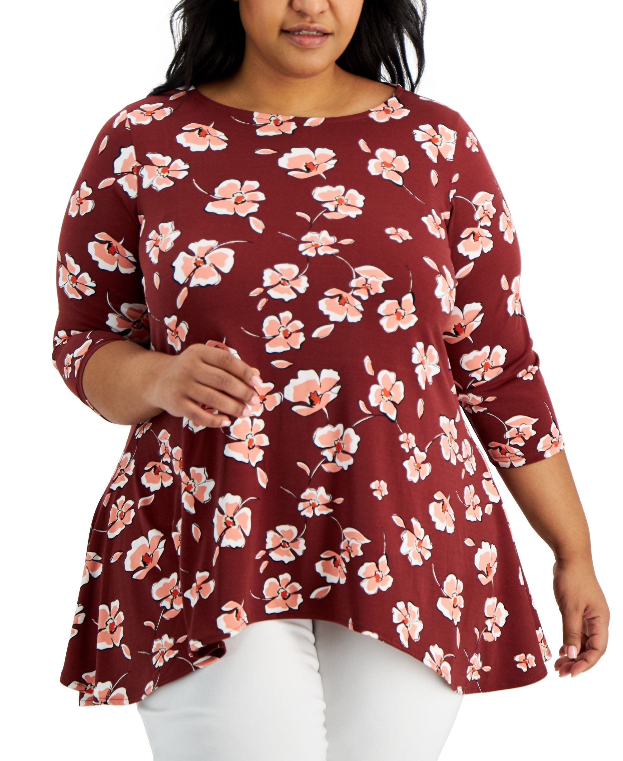 Alfani Plus Size Printed Asymmetrical Hem Tunic Top