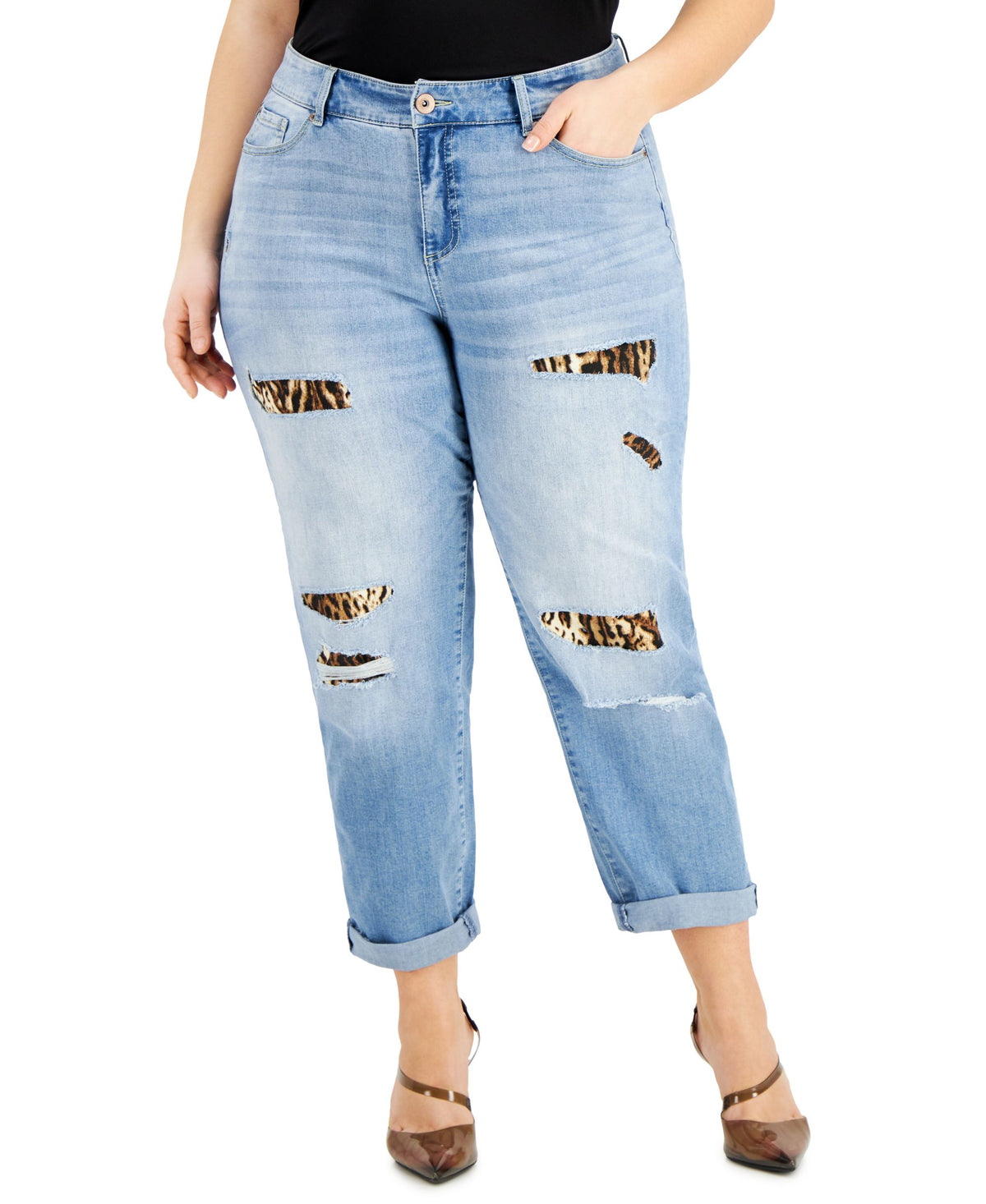 INC International Concepts Plus Size Rip Repair Boyfriend Jeans