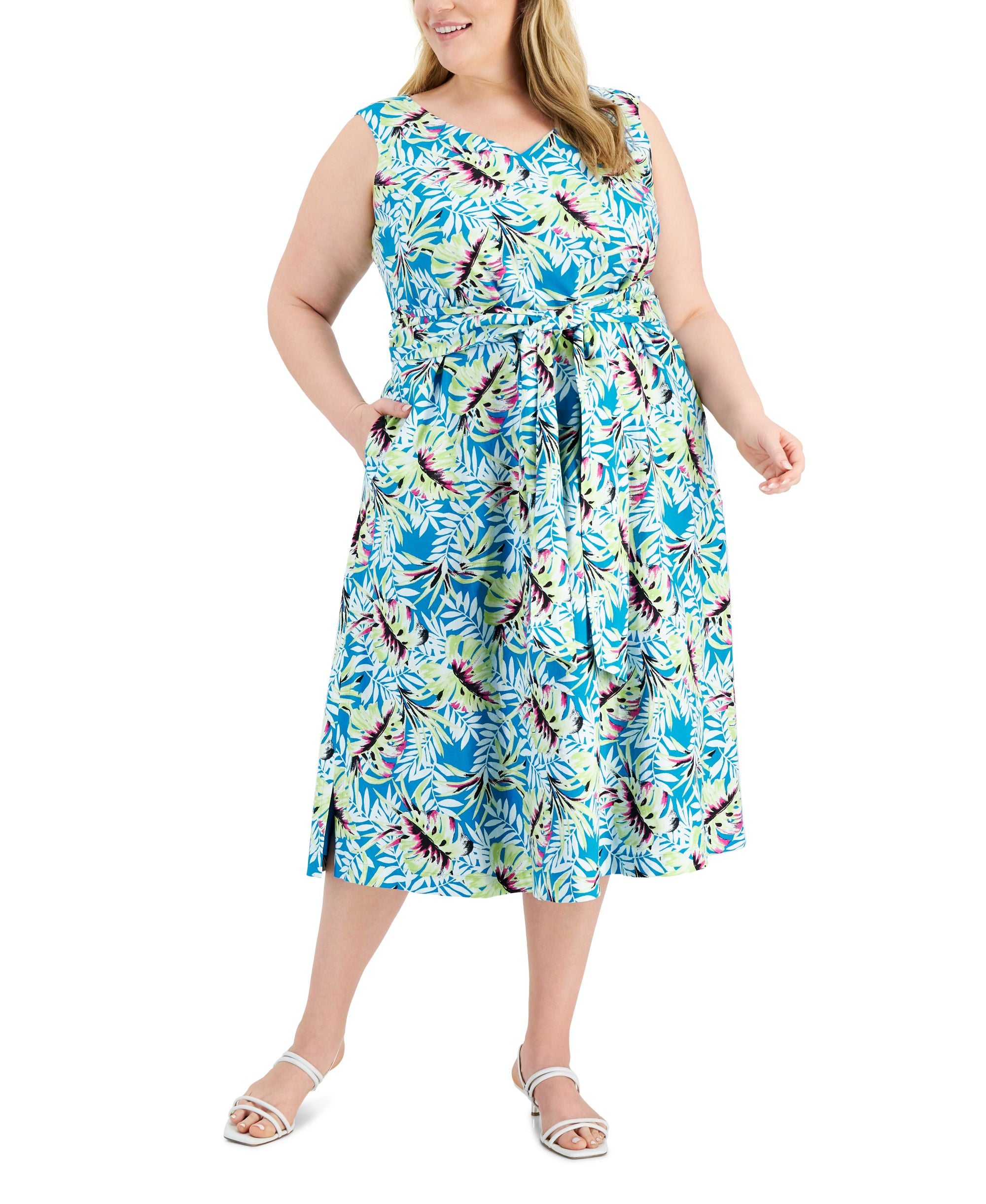 Anne Klein Trendy Plus Tie Waist Midi Dress